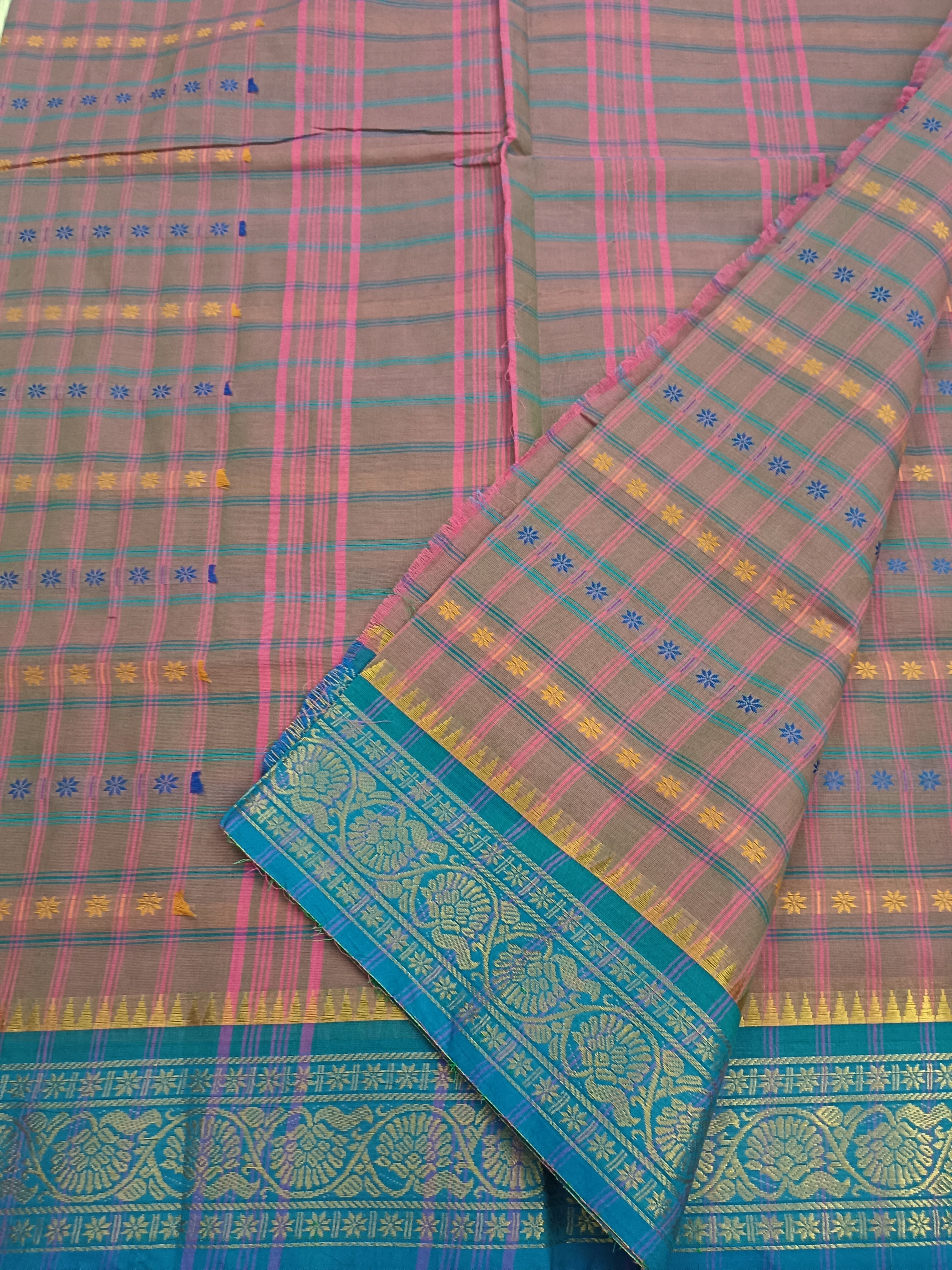 Kanchi Cotton Festival Fusion Baby pink mixed green dual tone