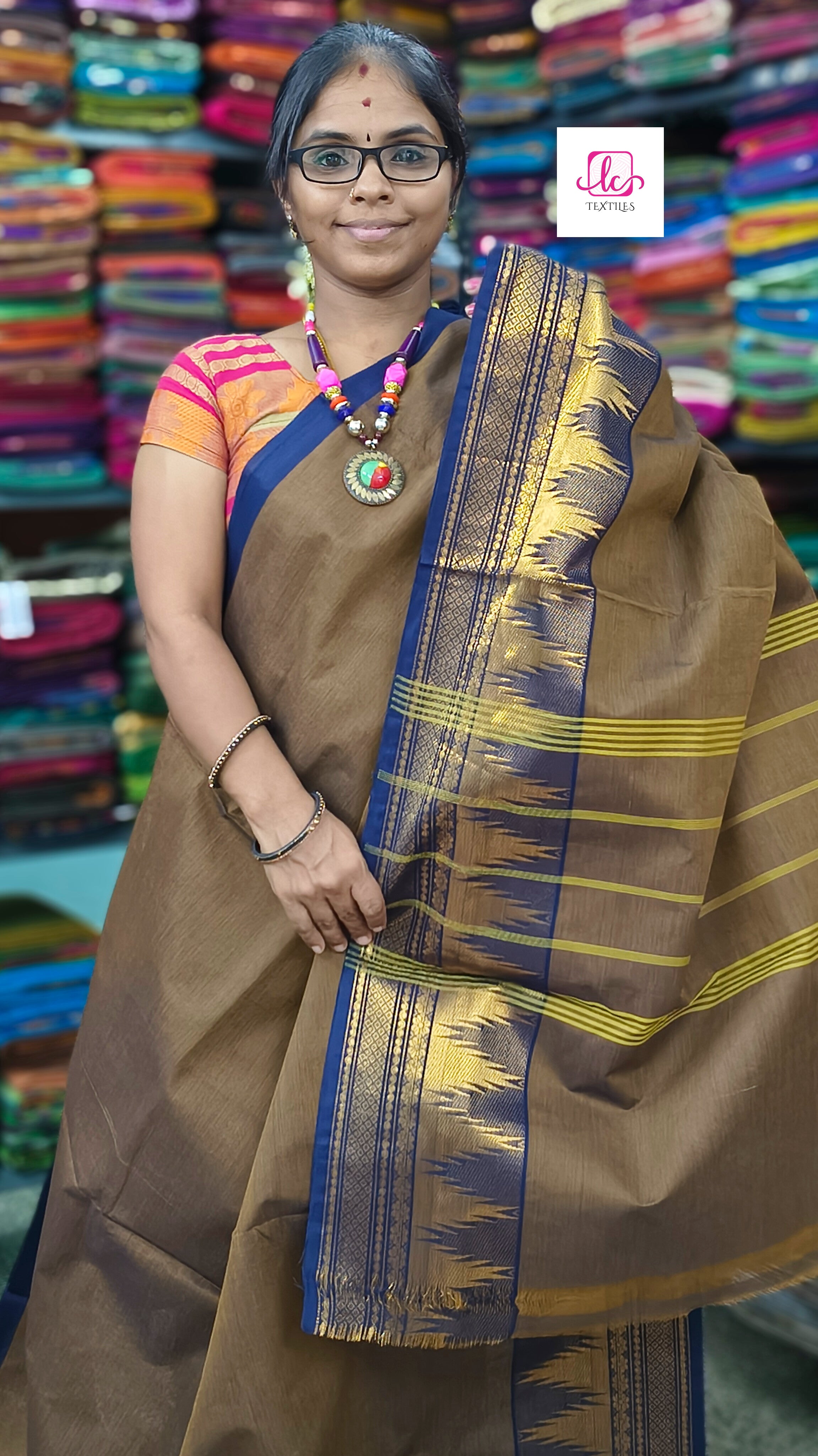 Kanchi Cotton All Day Fusion Mustard mixed blue dual tone
