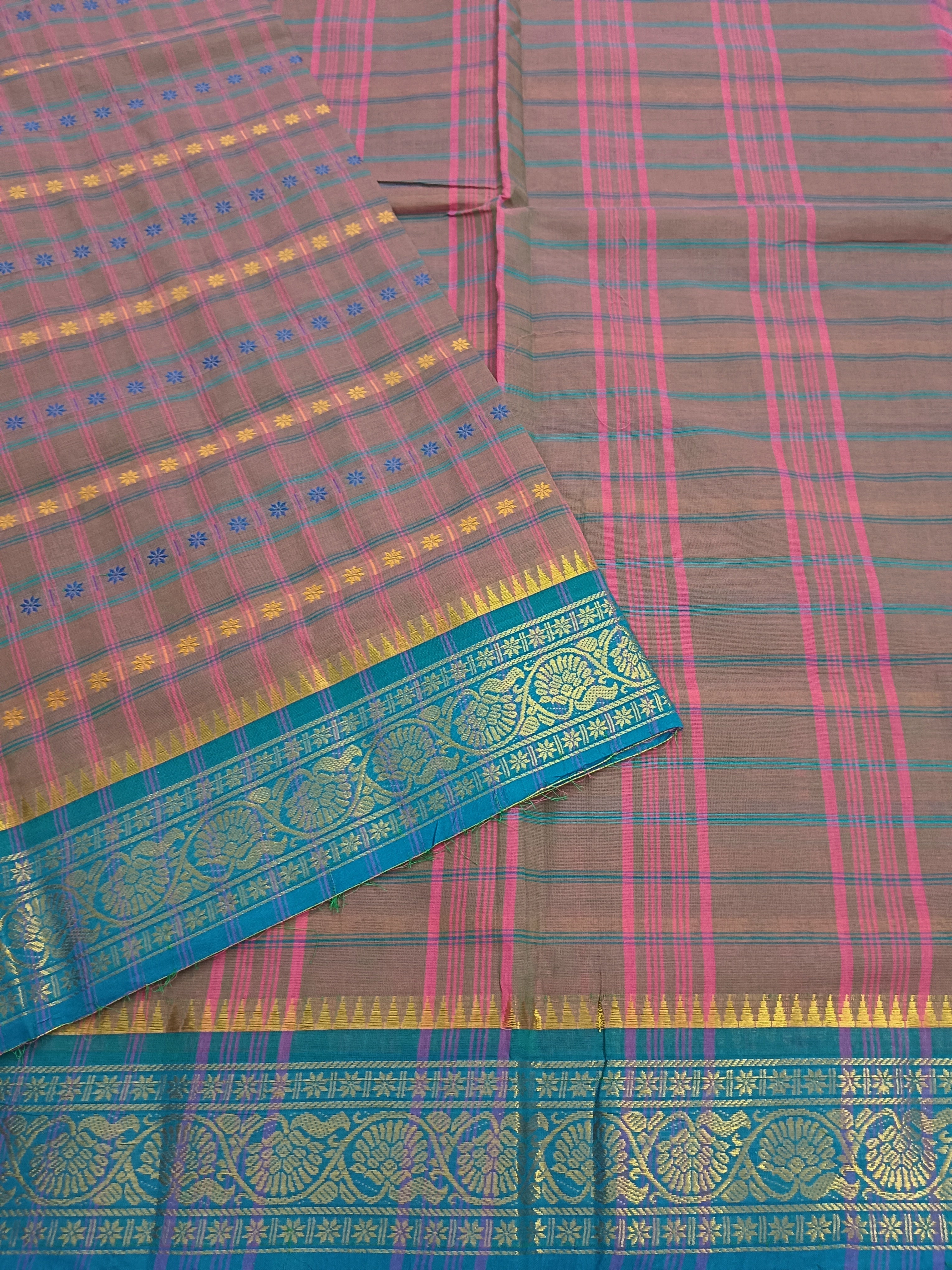 Kanchi Cotton Festival Fusion Baby pink mixed green dual tone