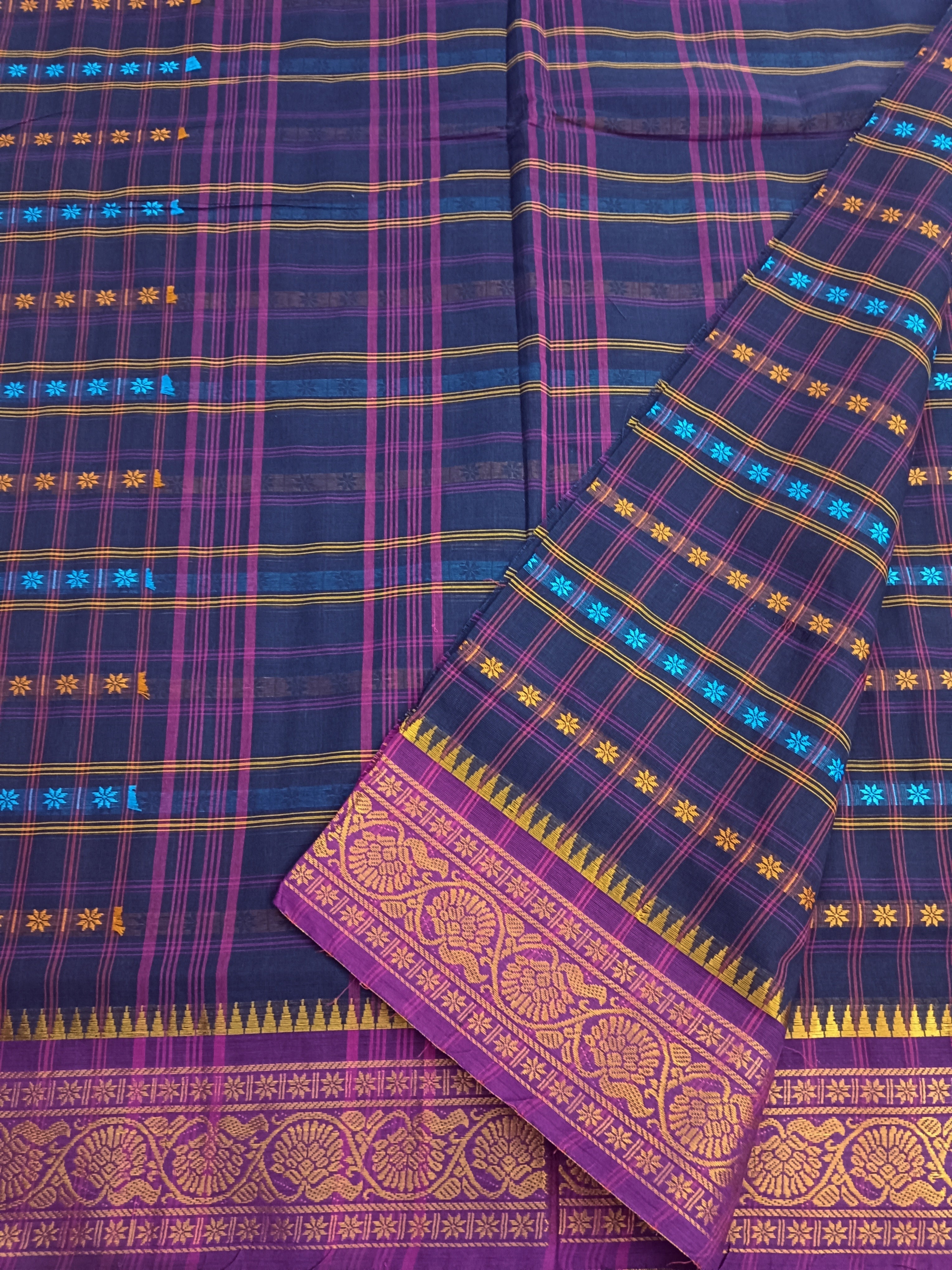 Kanchi Cotton Festival Fusion Blue mixed brown