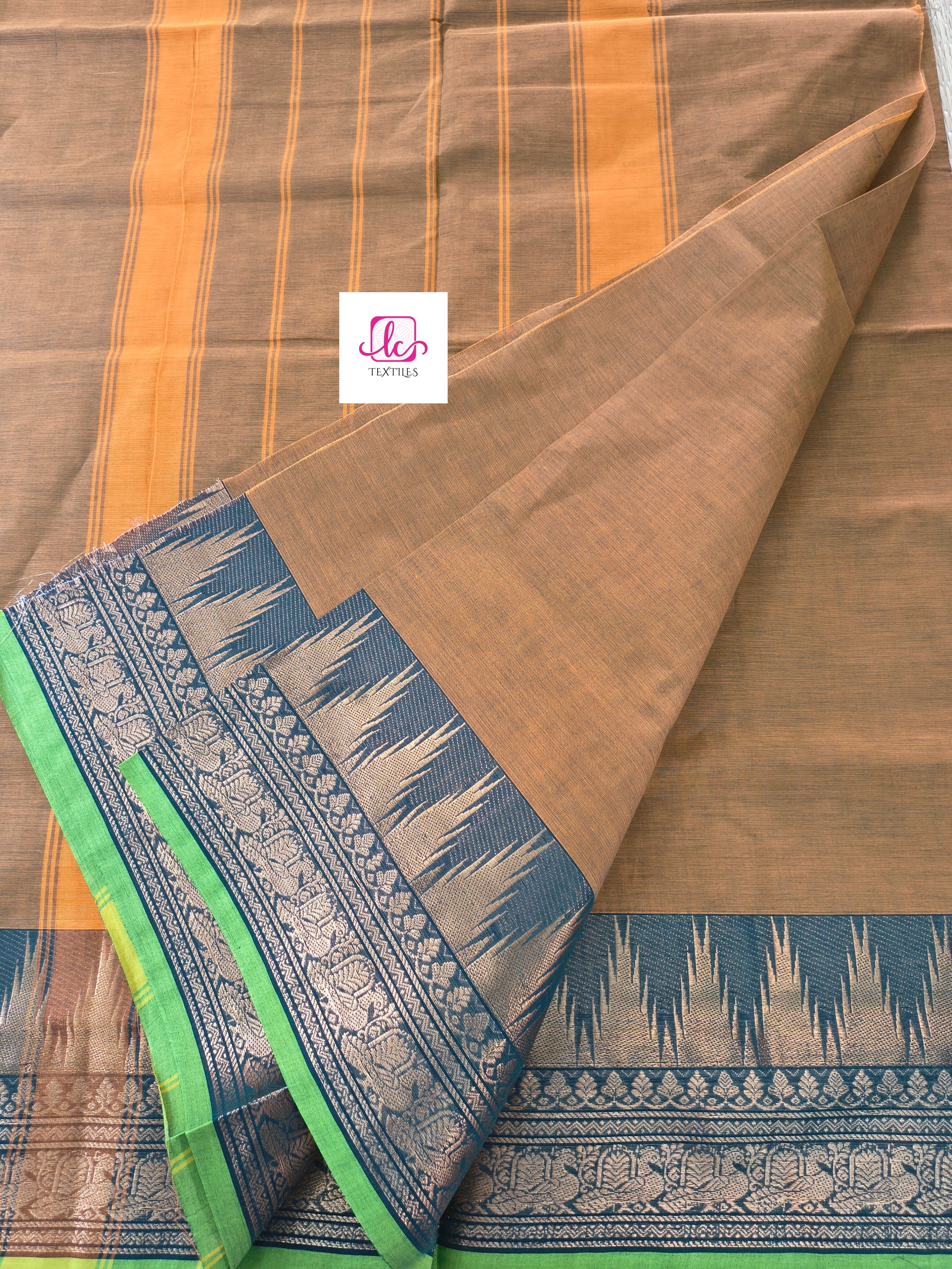 Kanchi Cotton Festival Fusion Khaki mixed Navy blue dual tone