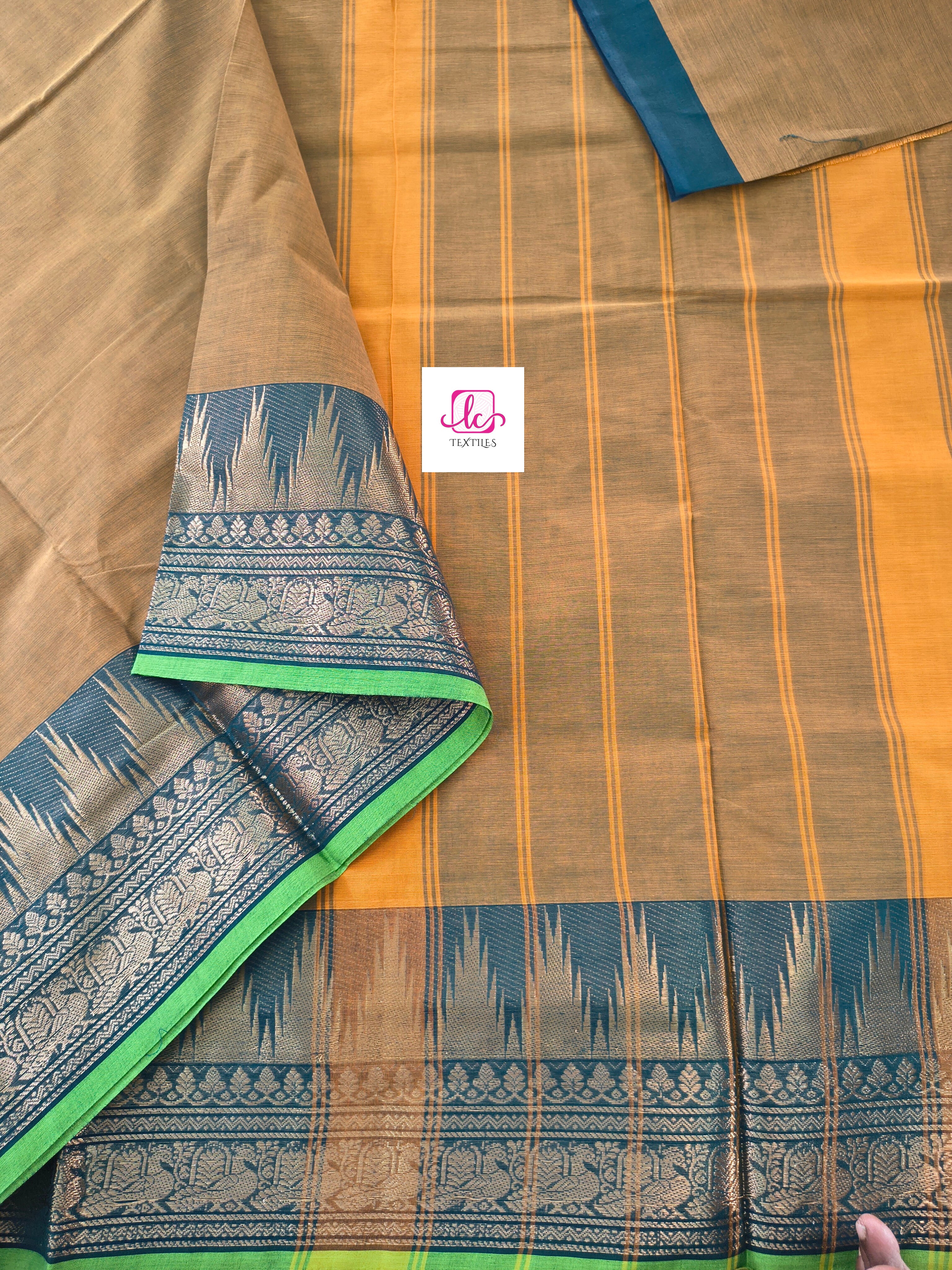 Kanchi Cotton Festival Fusion Khaki mixed Navy blue dual tone