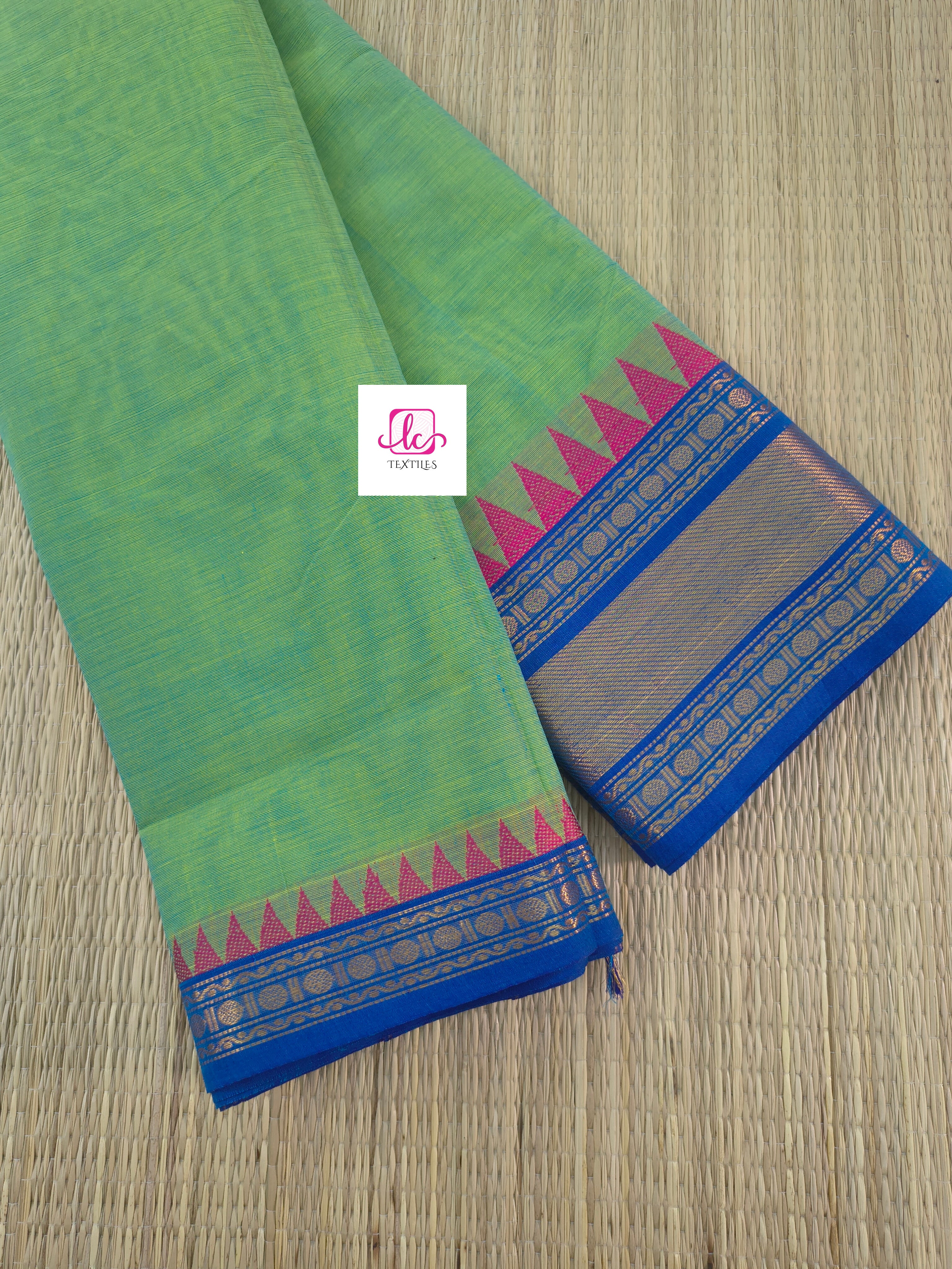 Kanchi Cotton Festival Fusion Lemon yellow mixed blue dual tone
