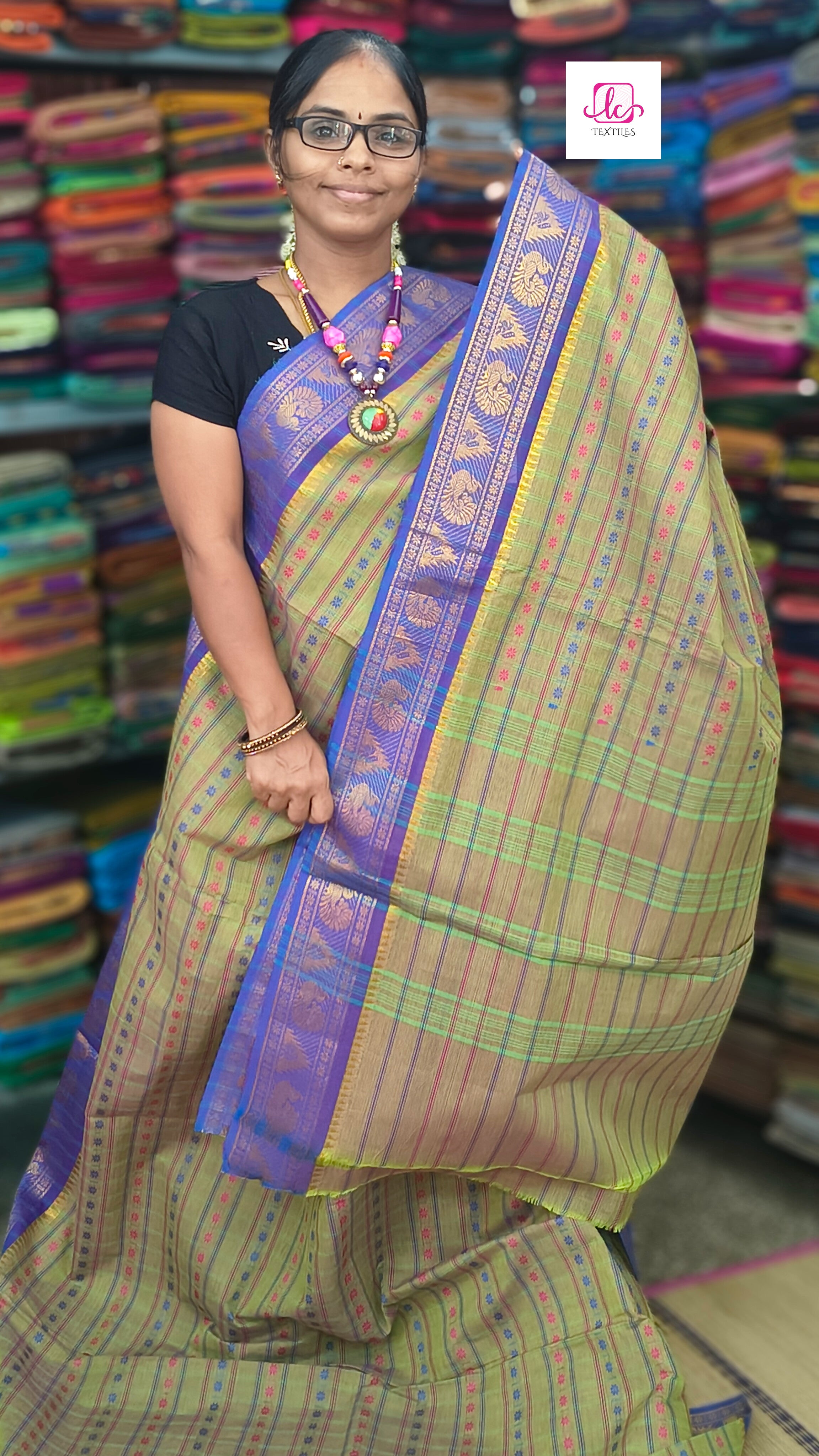 Kanchi Cotton Festival Fusion Neon green mixed pink