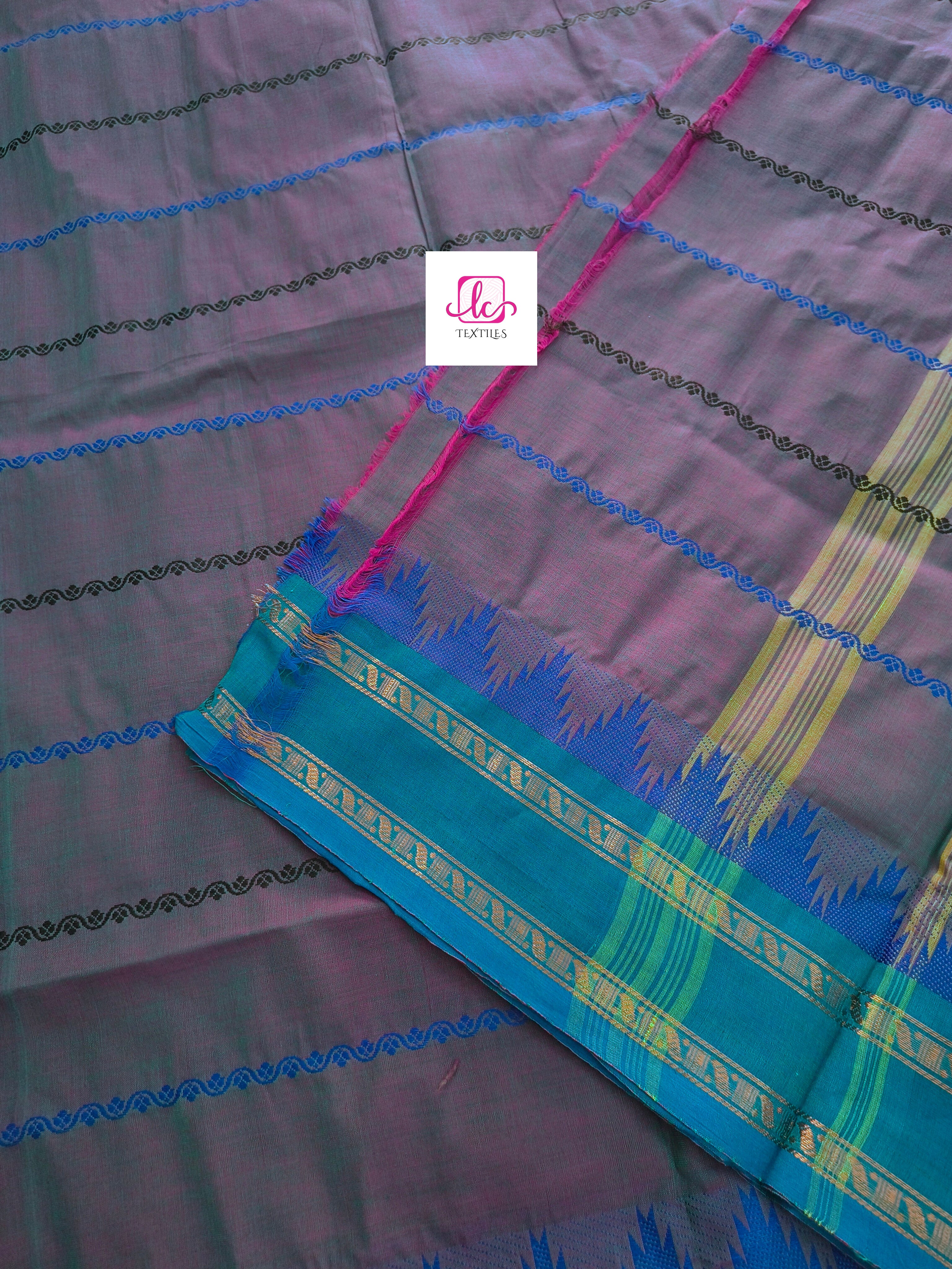 Kanchi Cotton Festival Fusion Pink mixed rama green dual tone