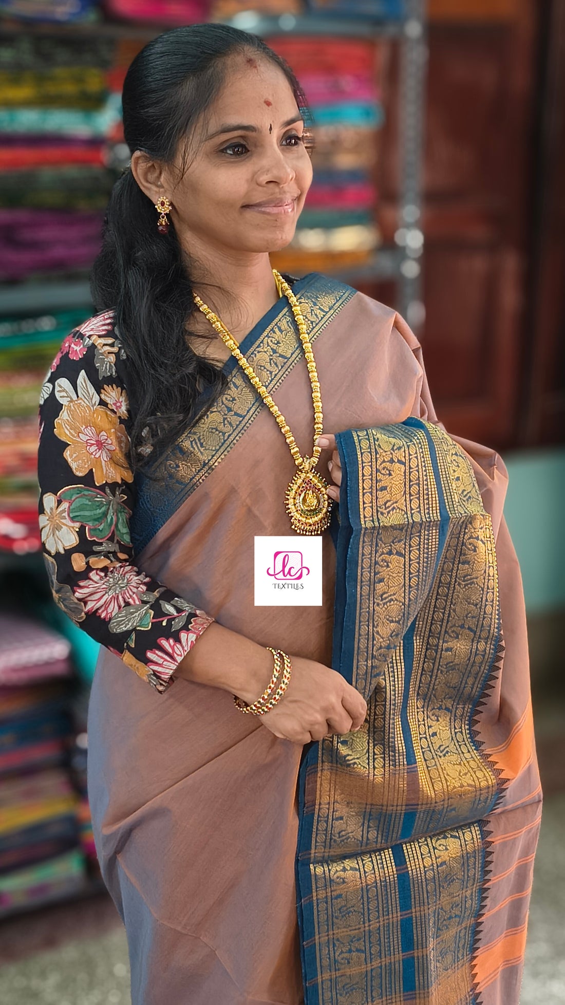 Kanchi Cotton Festival Fusion Mango yellow mixed blue dual tone