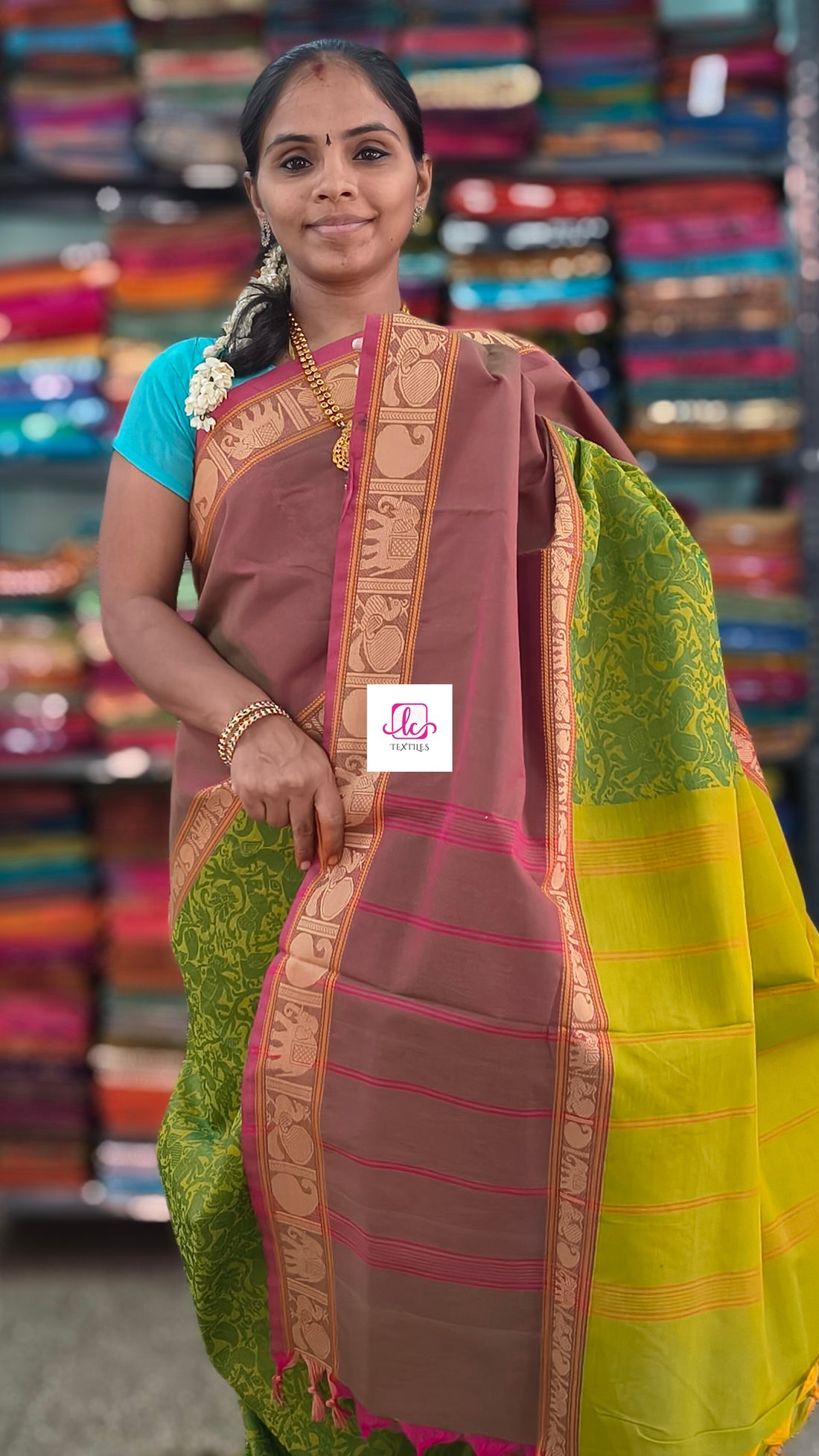 Kanchi Cotton Festival Fusion yellow mixed green