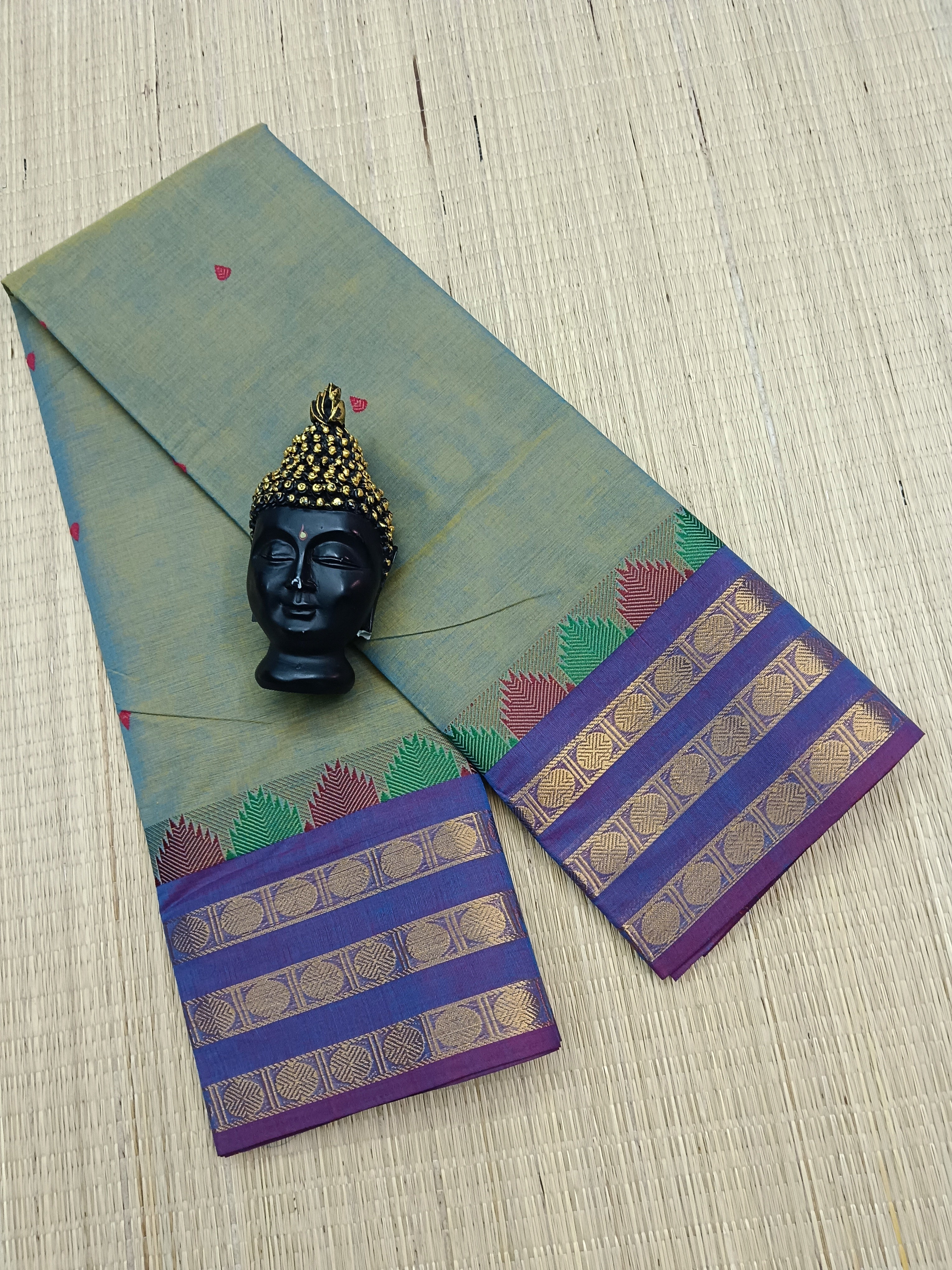 Kanchi Cotton Festival Fusion Mustard Mixed Blue Dual Tone