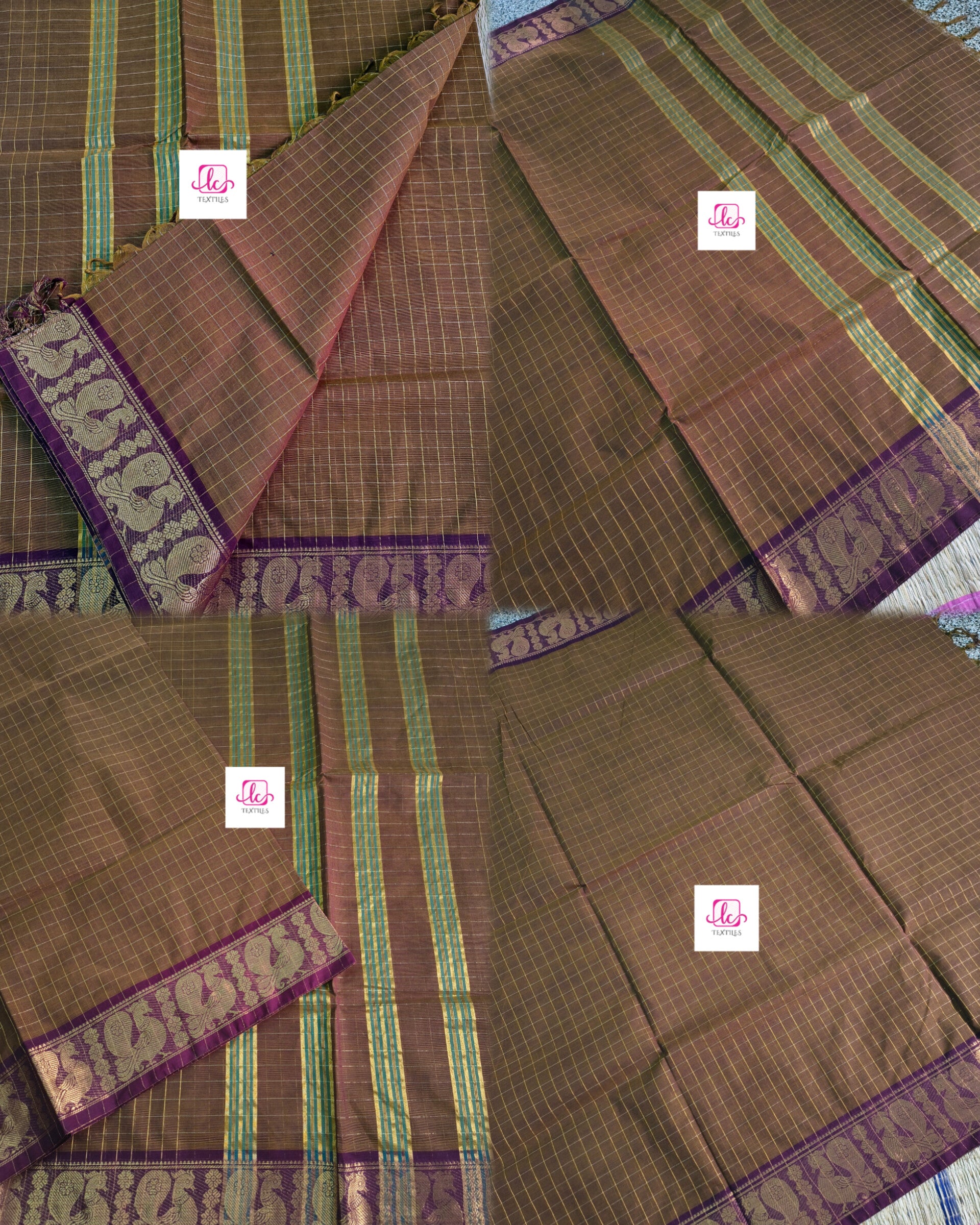 Kandangi Checks Khaki mixed maroon