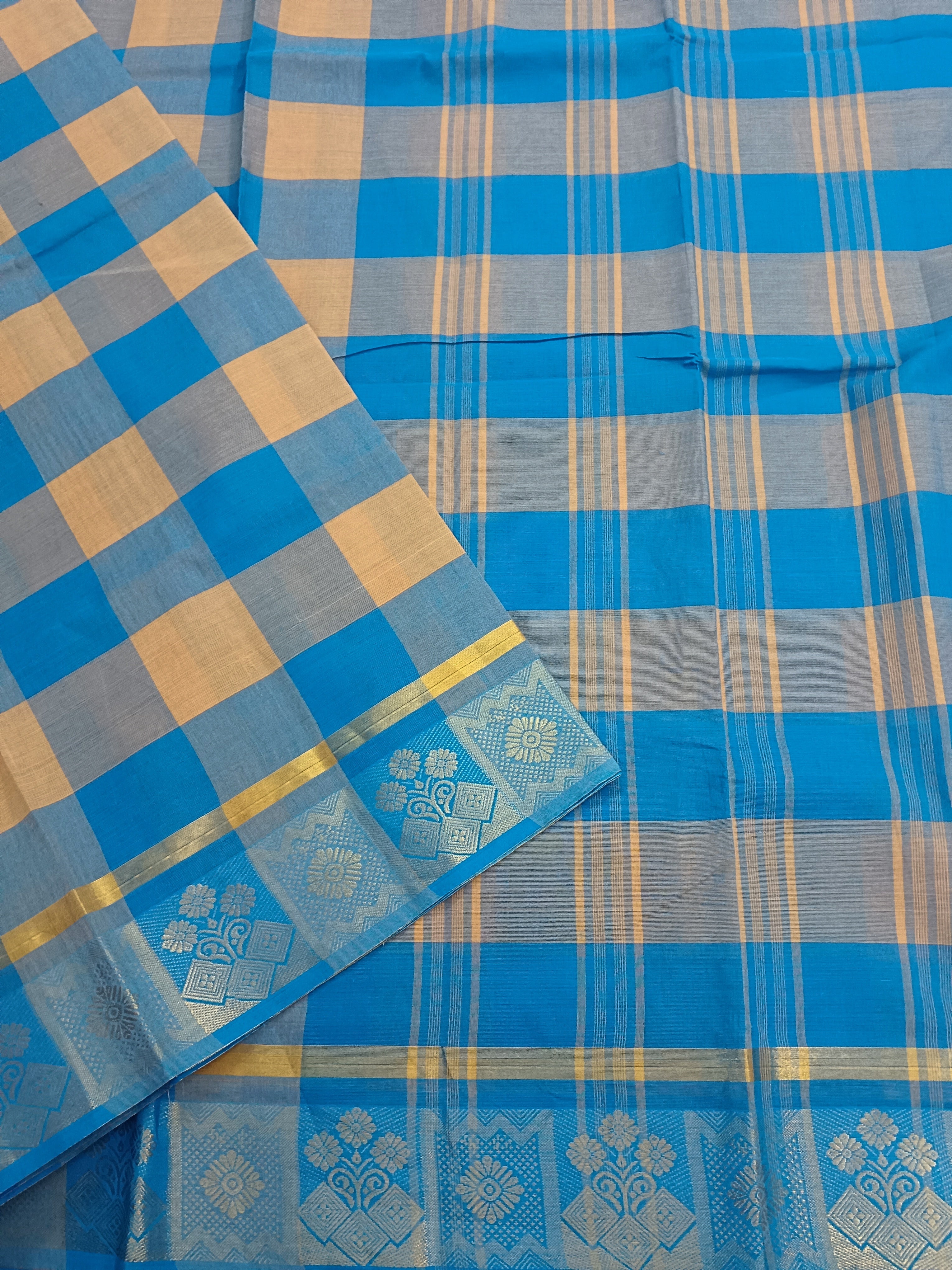 Kandangi Checks Yellow with Sky Blue