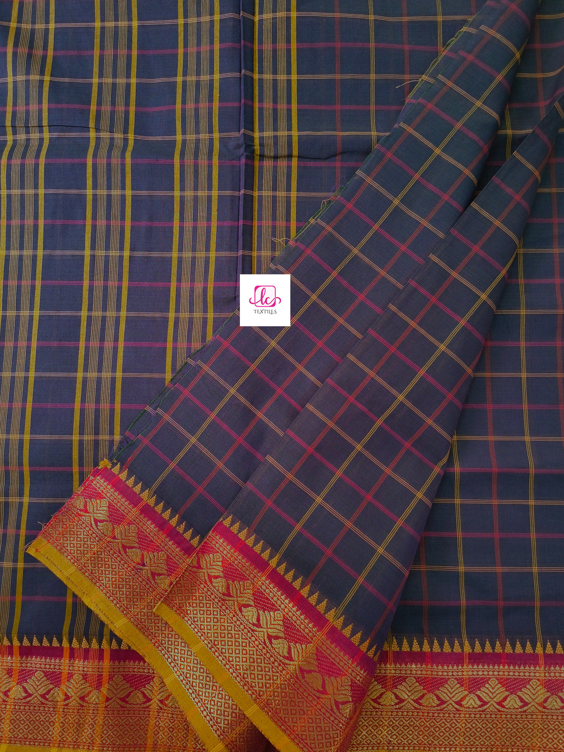 Kandangi Checks Dark blue mixed violet dual tone