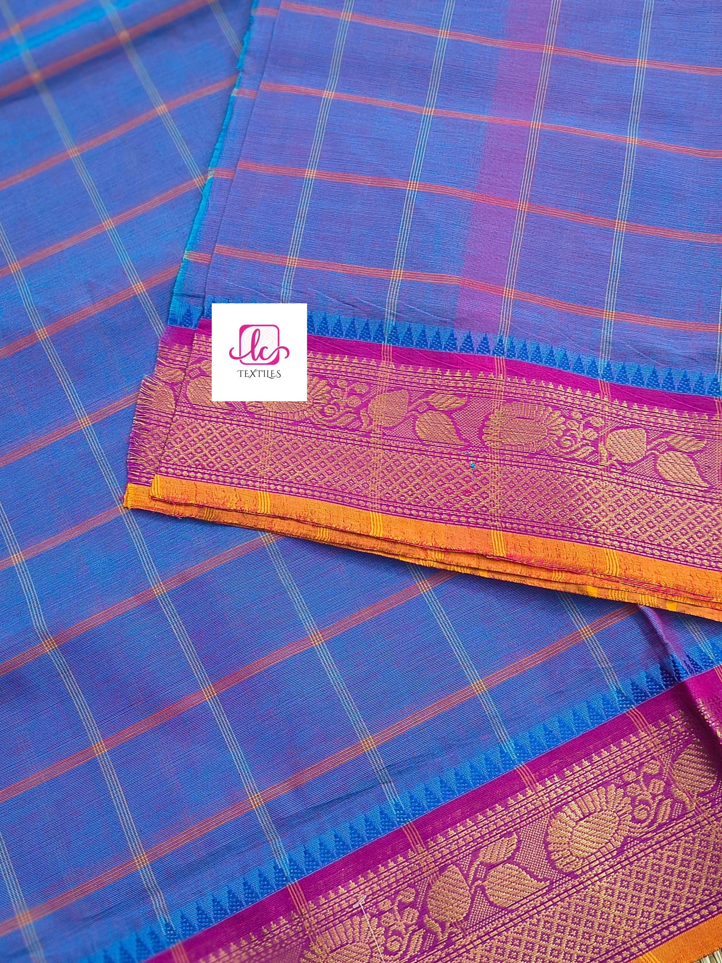 Kandangi Checks Blue mixed pink