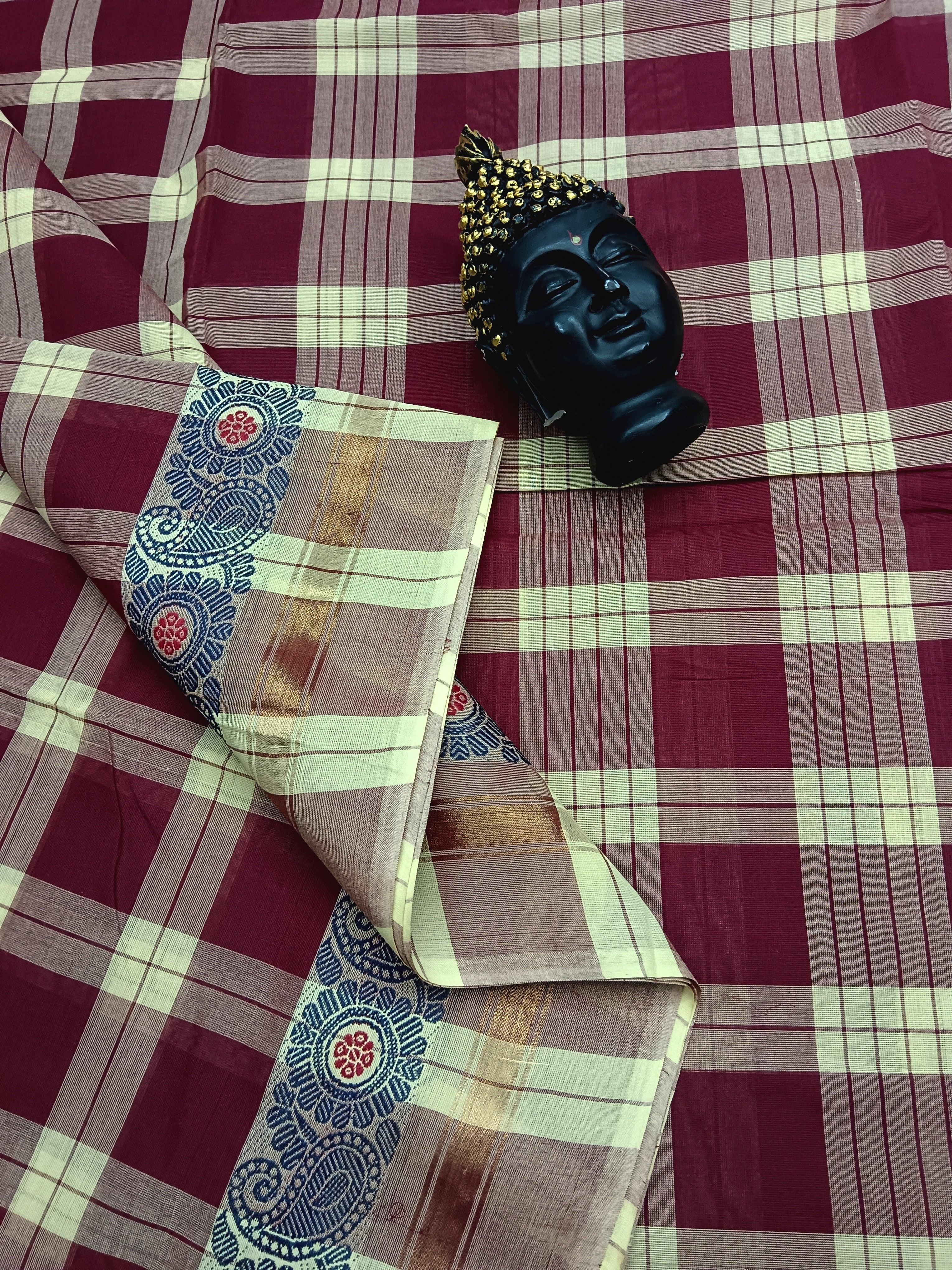 Kandangi Checks Dark Maroon with cream
