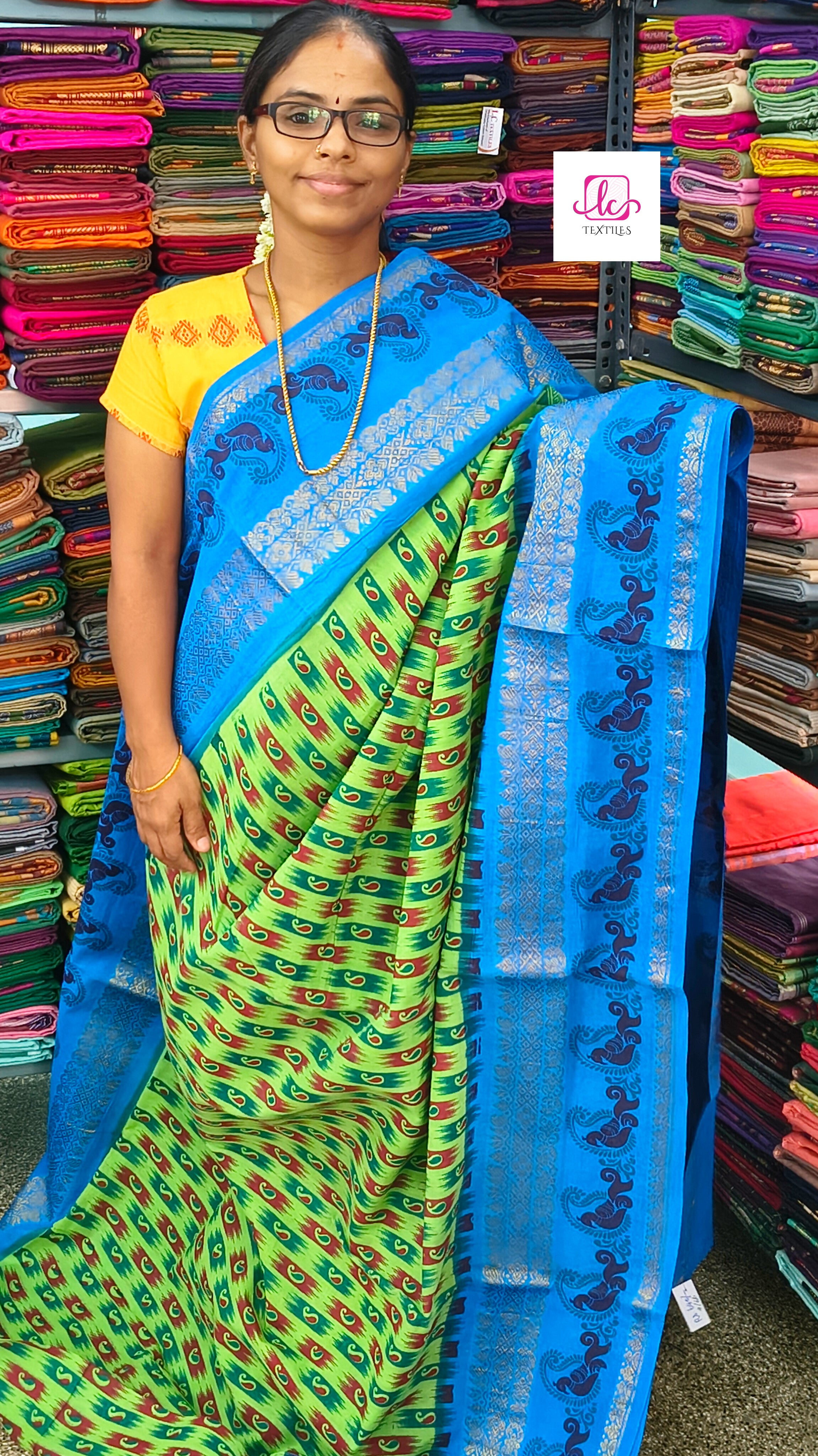 Madurai Sungudi Cotton Neon green