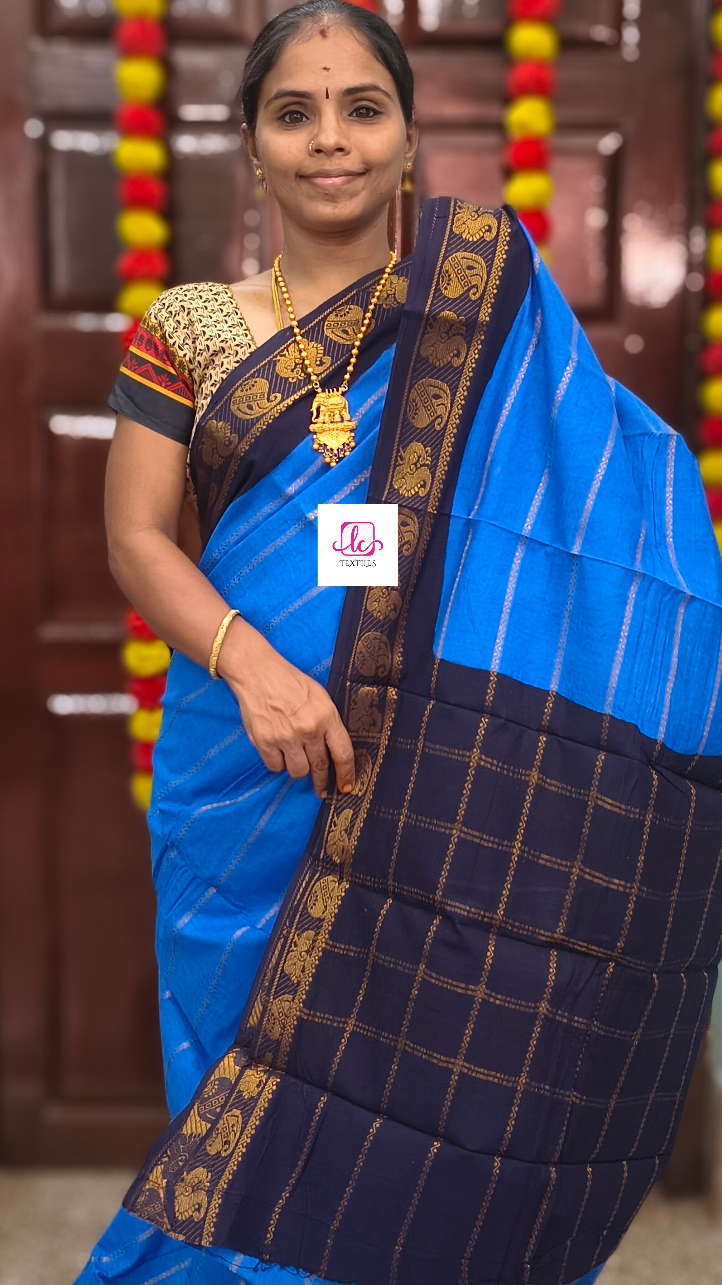 Madurai Sungudi Cotton Veldhari lectric blue