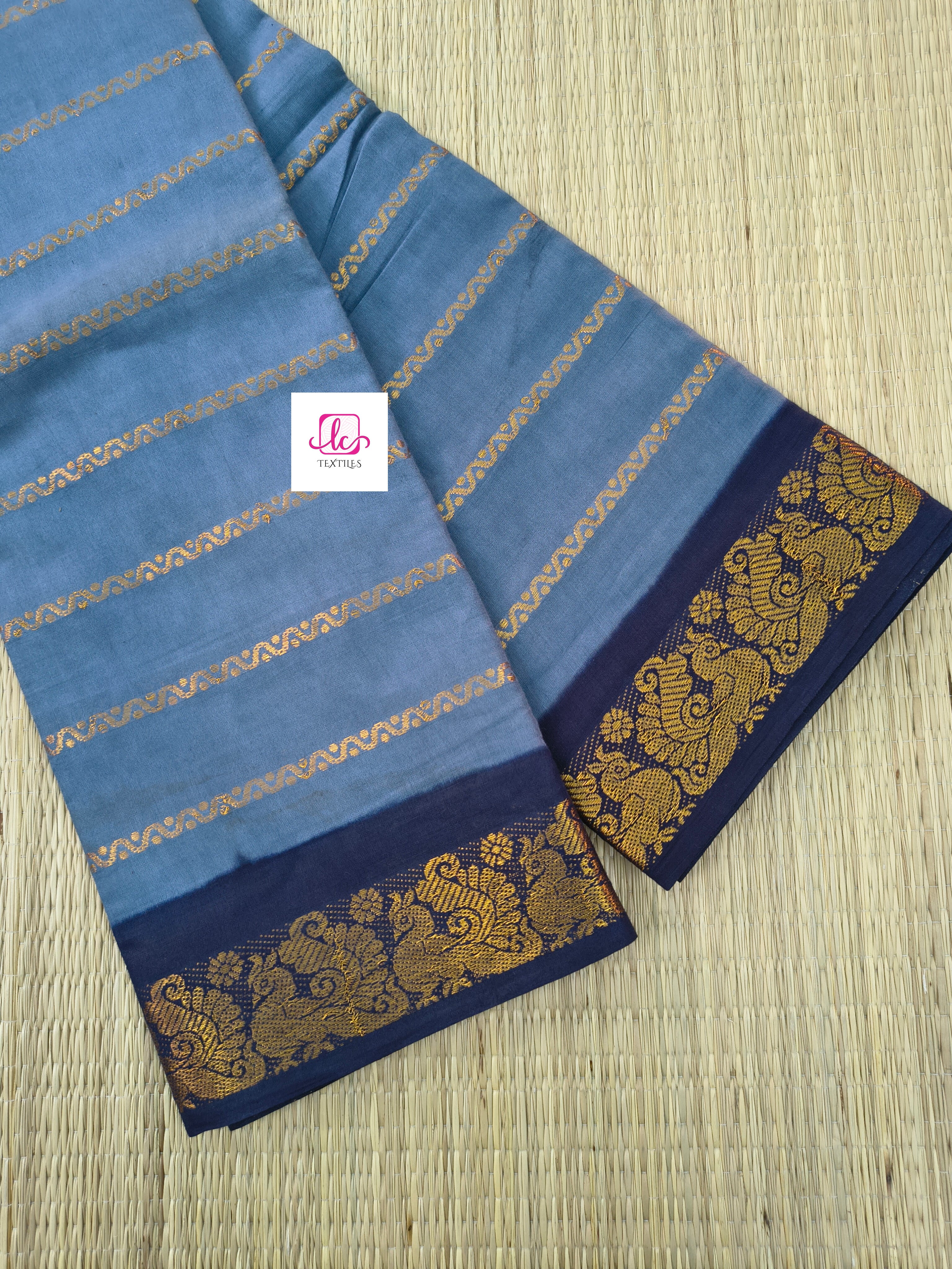 Madurai Sungudi Cotton Veldhari Bluish grey