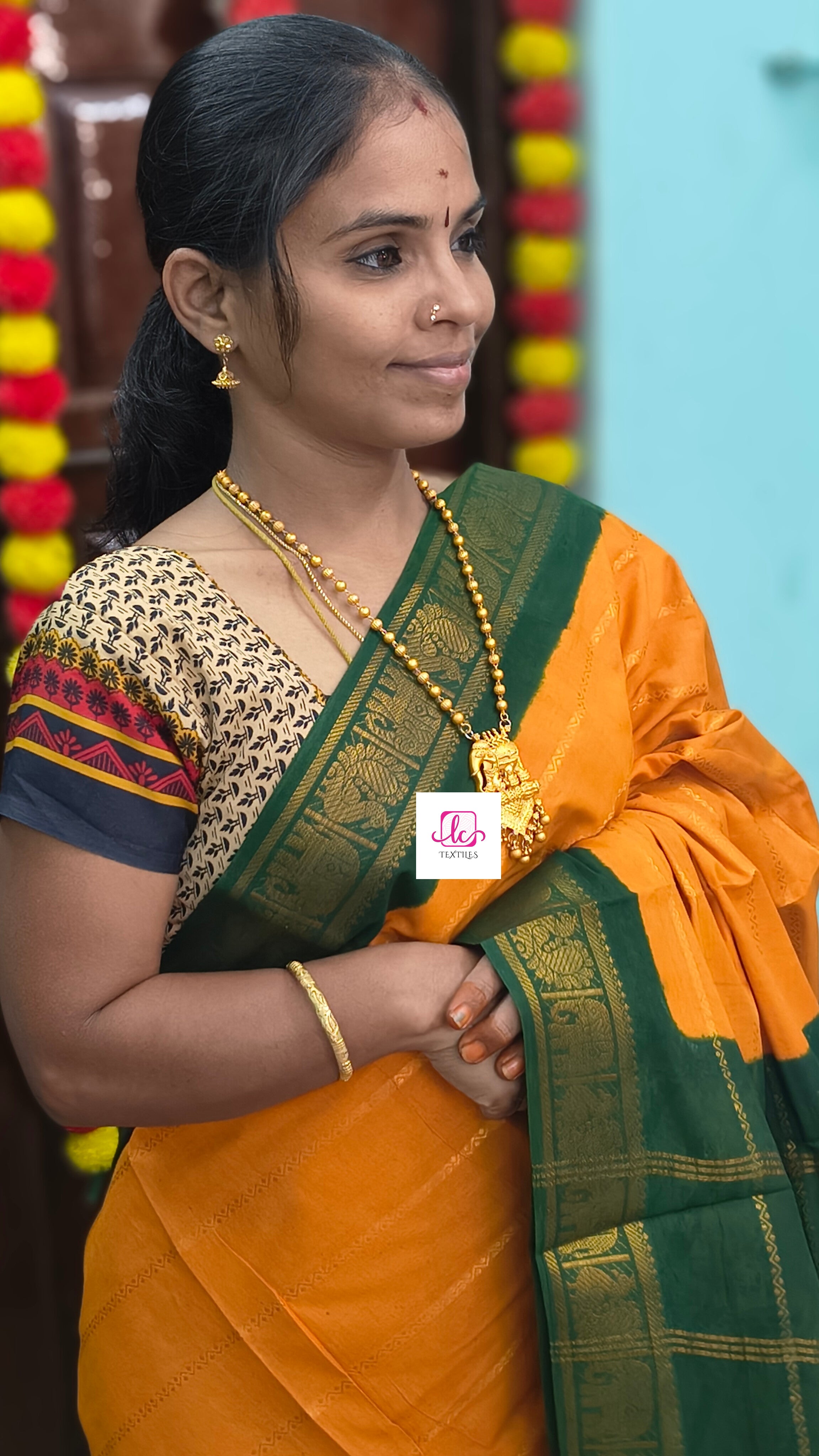 Madurai Sungudi Cotton Veldhari Yellow