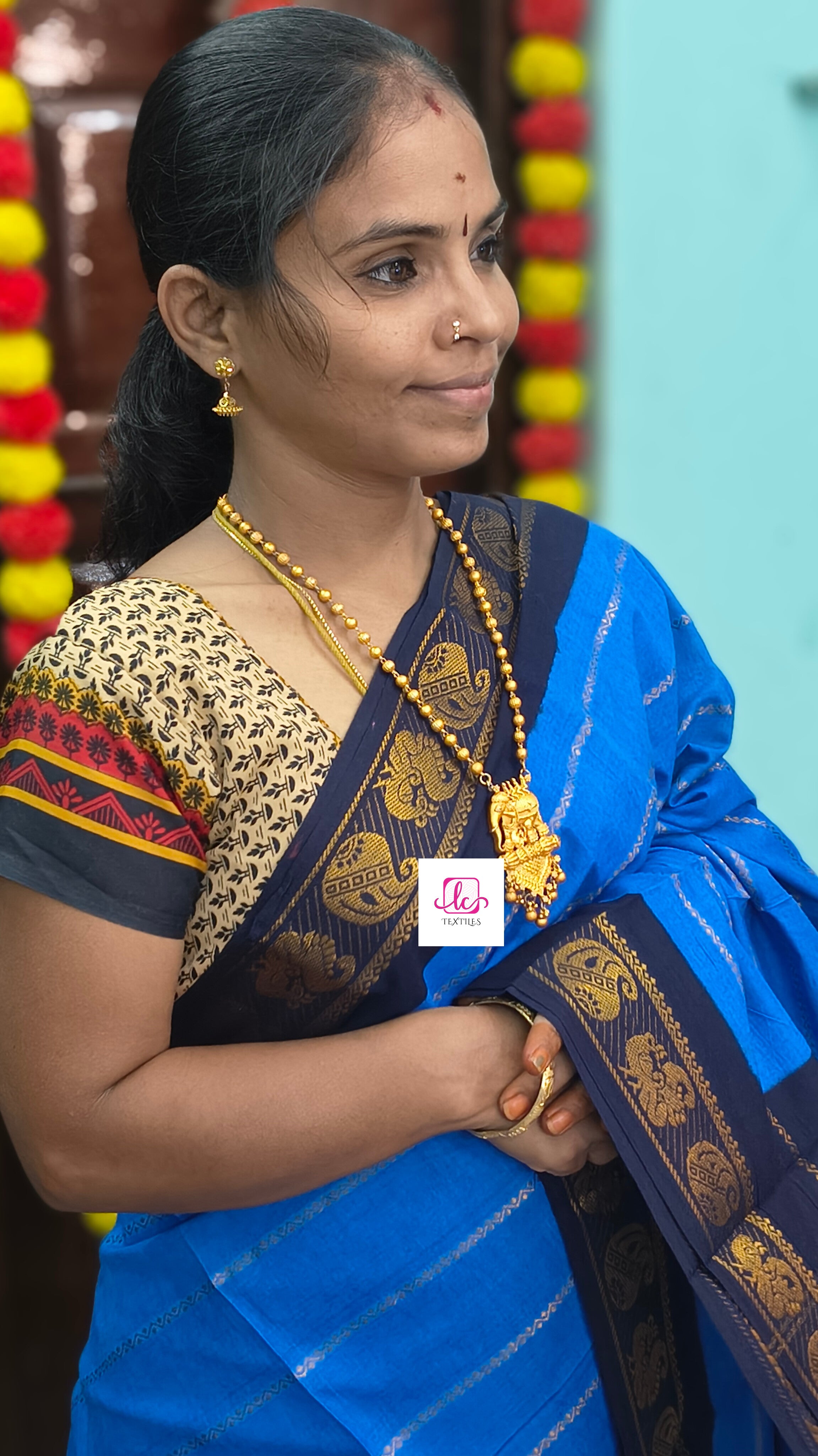 Madurai Sungudi Cotton Veldhari Electric blue