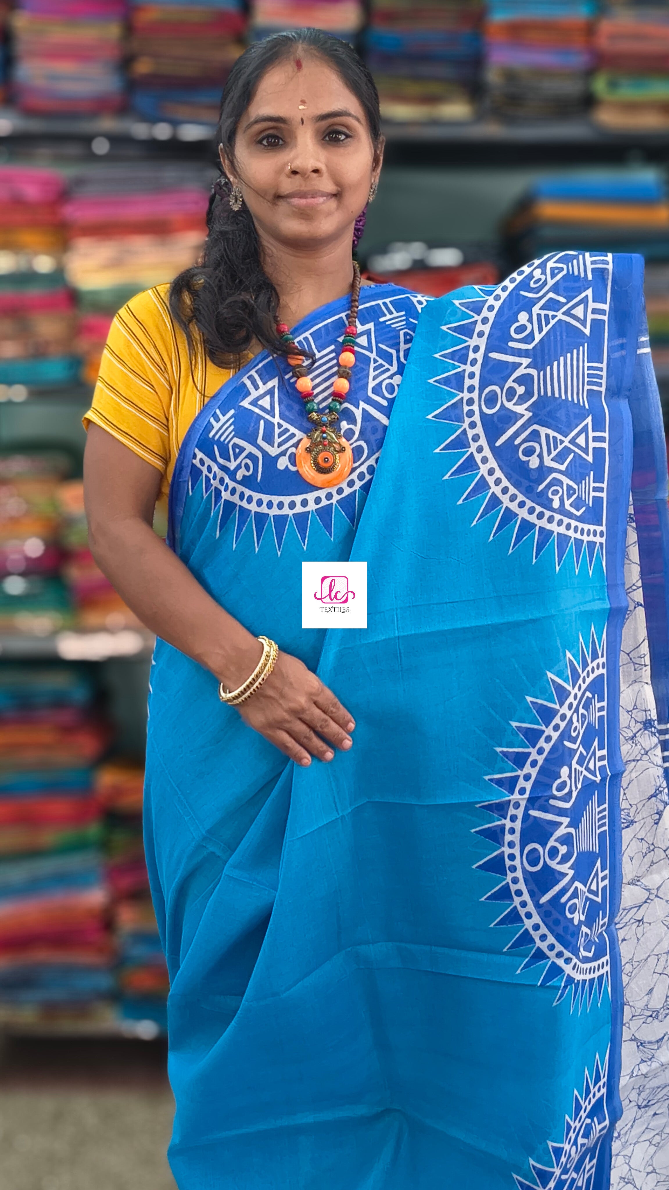 Mul Mul cotton saree sky blue