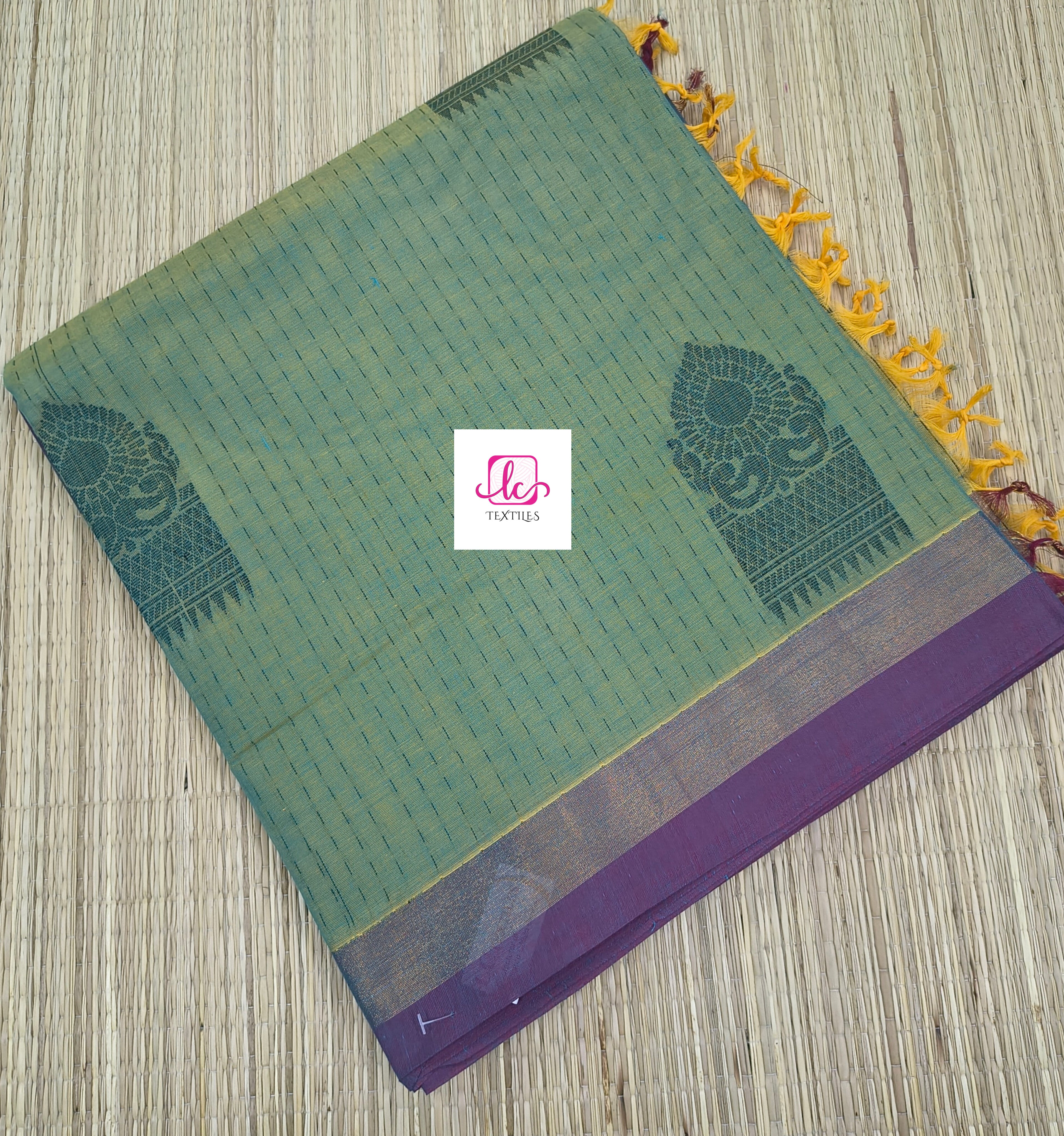 Negamam Cotton Saree Yellow mixed blue dual tone