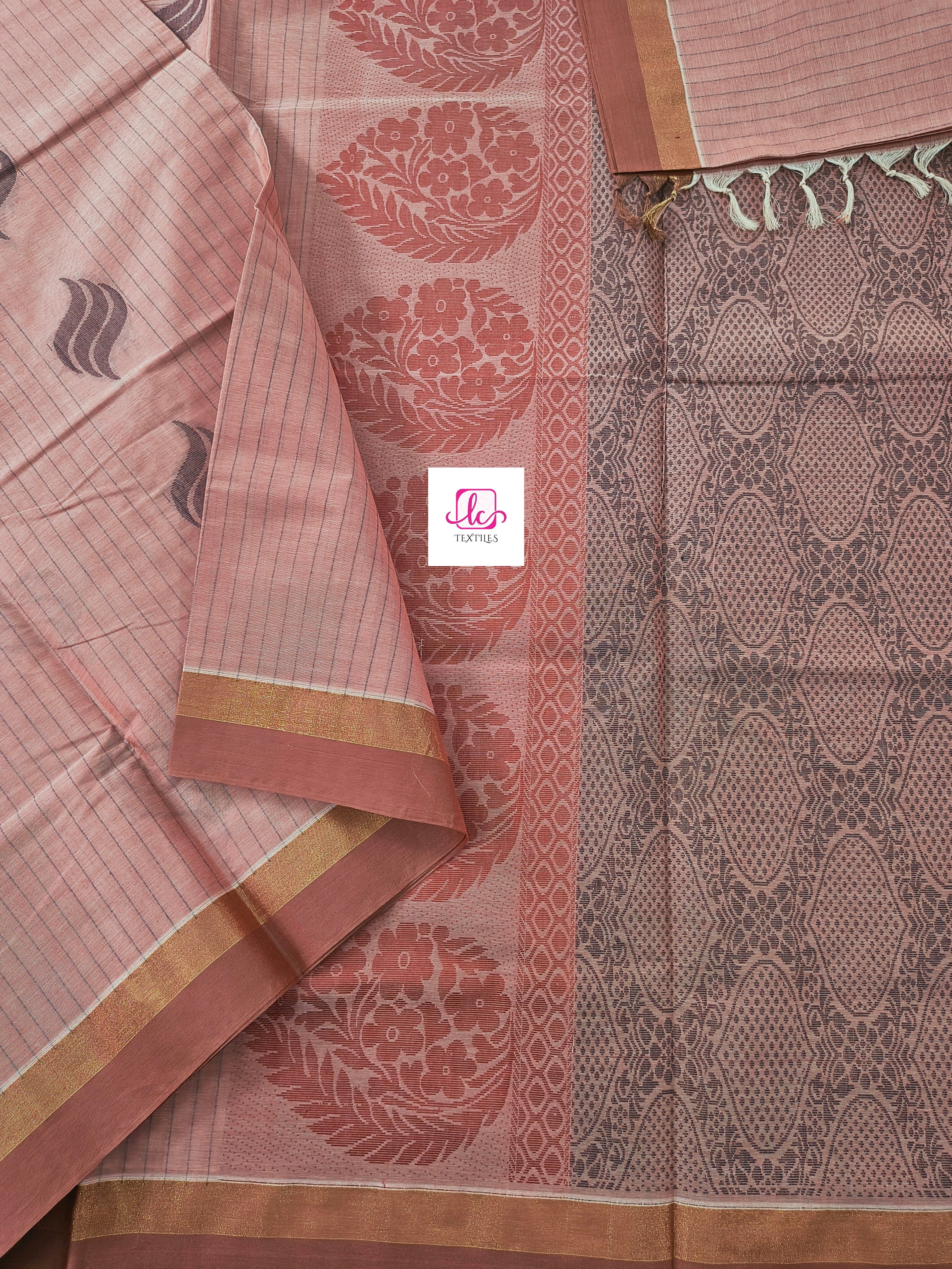 Negamam Cotton Saree Muted Salmon Pink