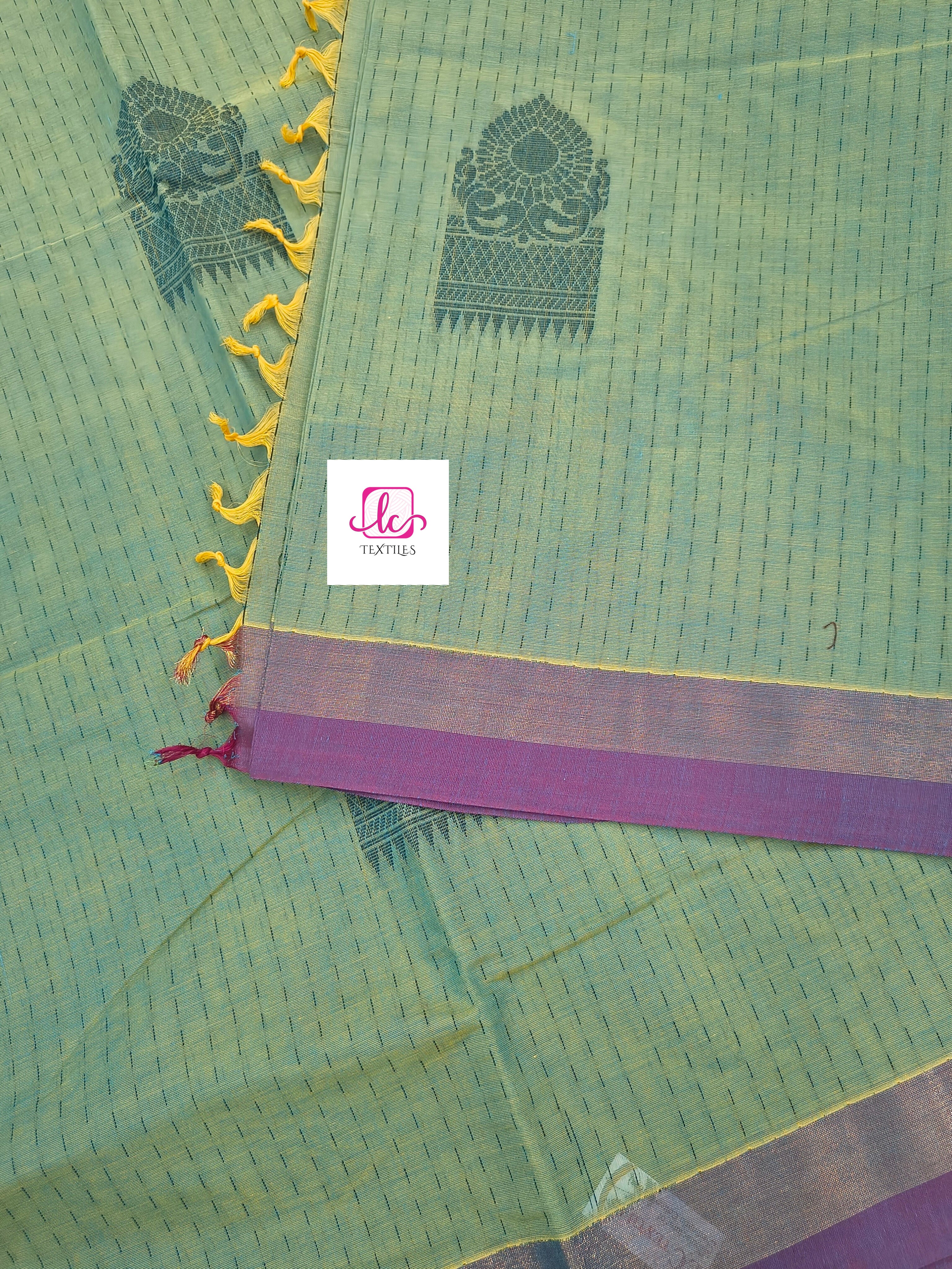 Negamam Cotton Saree Yellow mixed blue dual tone