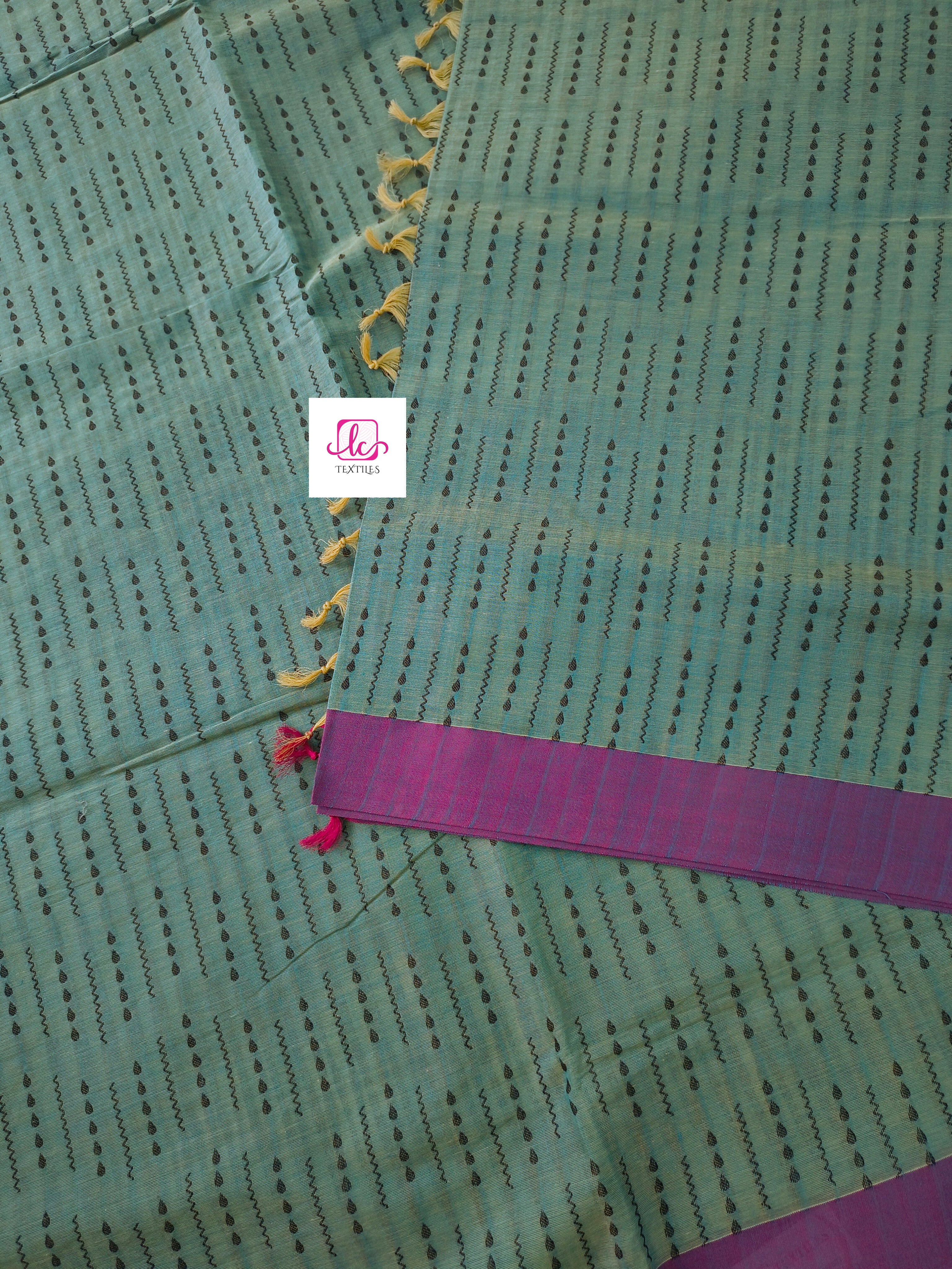 Negamam Cotton Saree Mustard yellow mixed blue dual tone