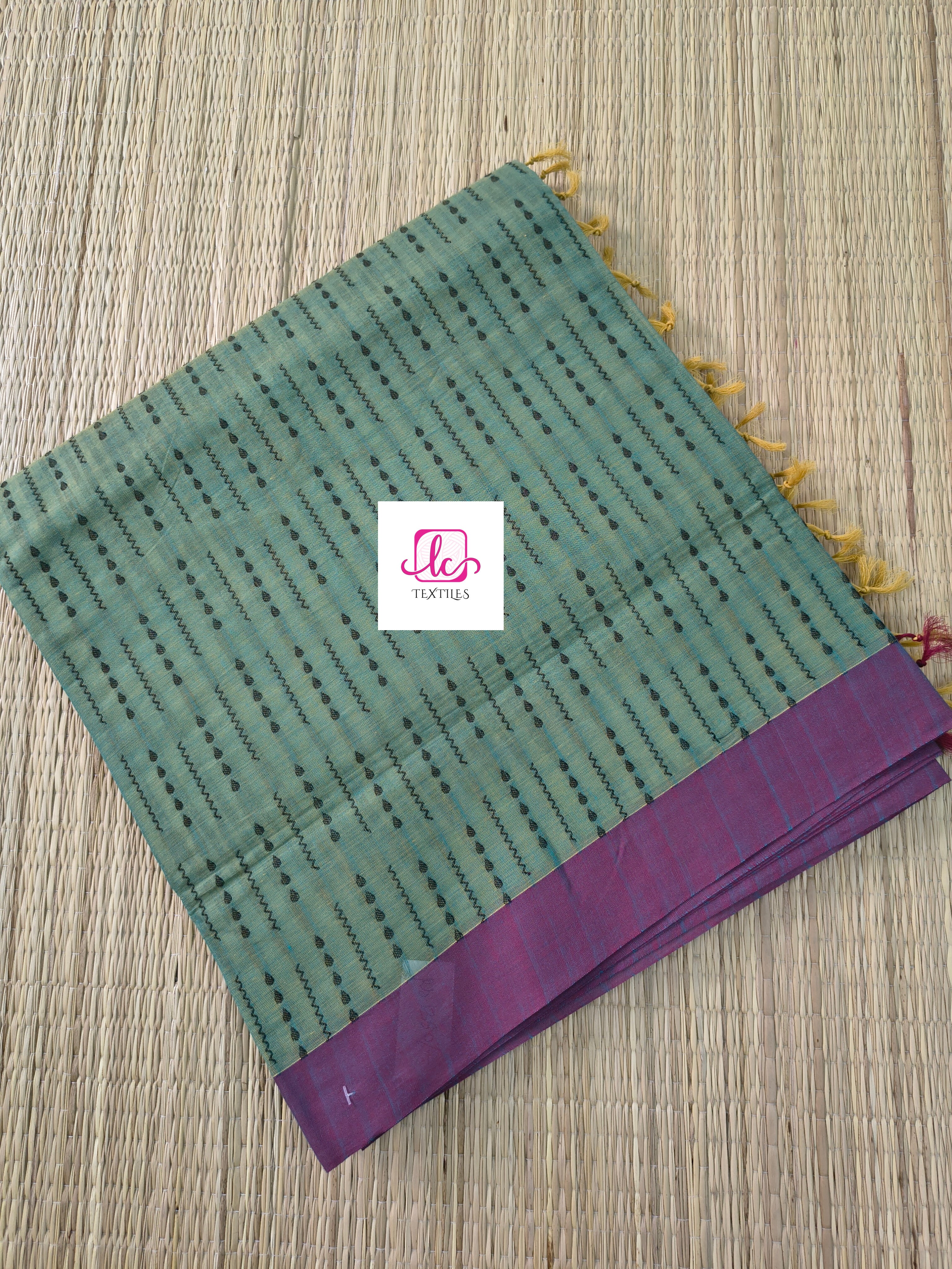 Negamam Cotton Saree Mustard yellow mixed blue dual tone