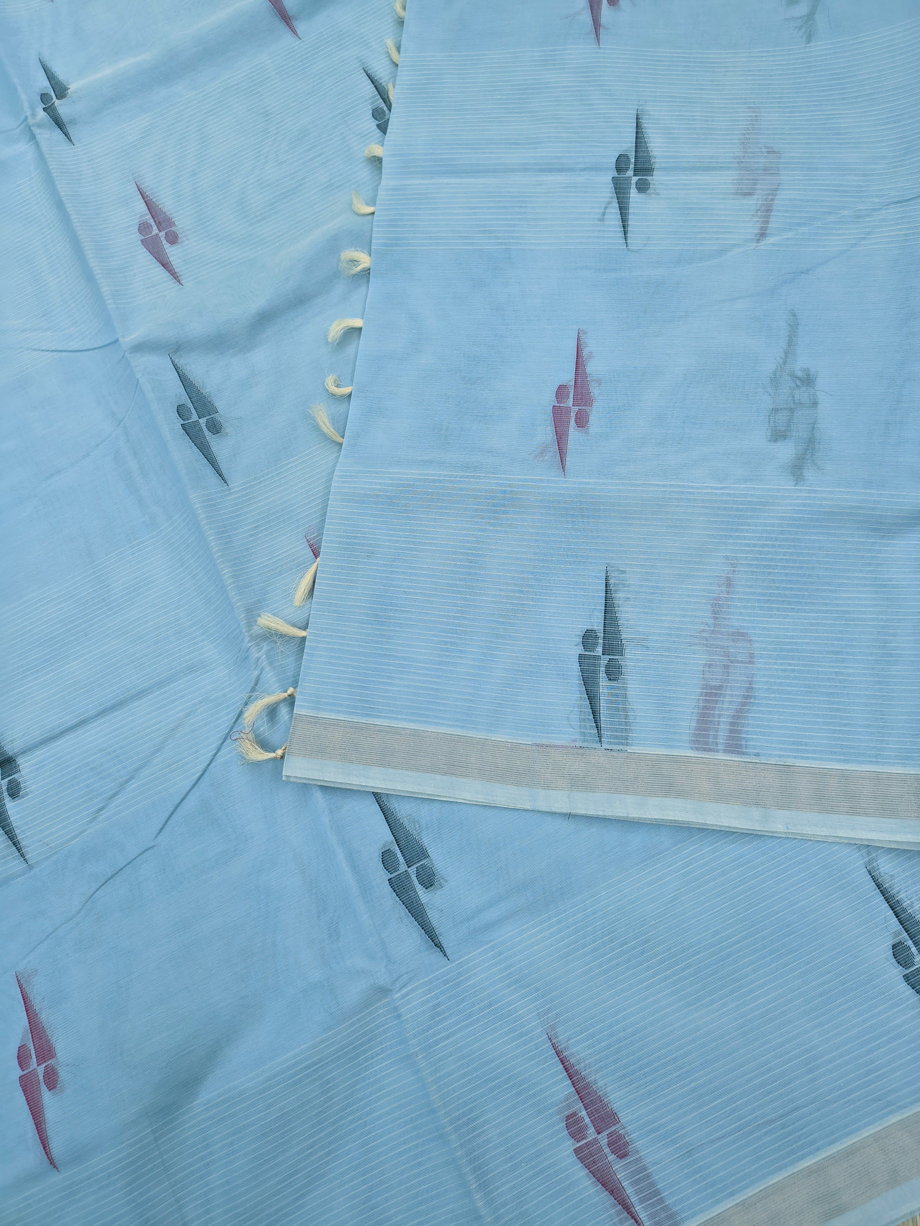 Negamam Cotton Saree ocean blue grey
