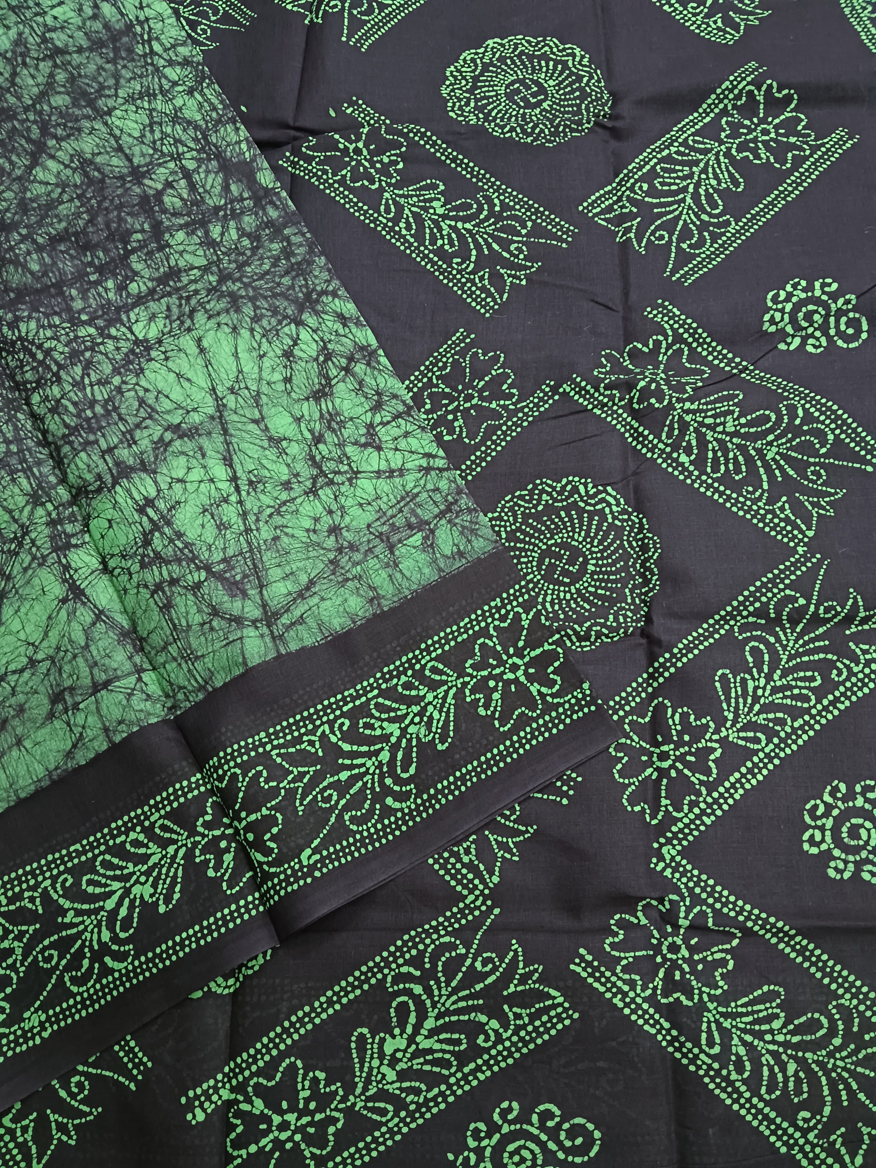 Madurai Sungudi Cotton -Brown with Light Neon Green- MS33