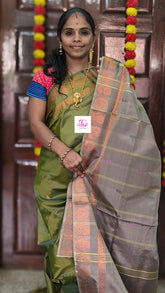 Banana pith silk saree olive green