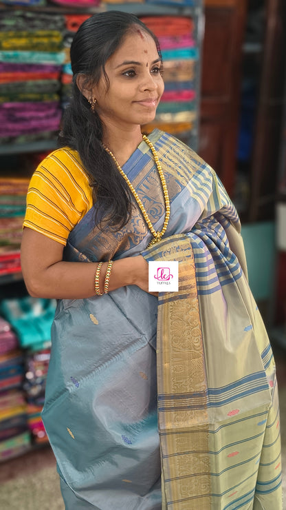 Banana pith silk saree ash blue 