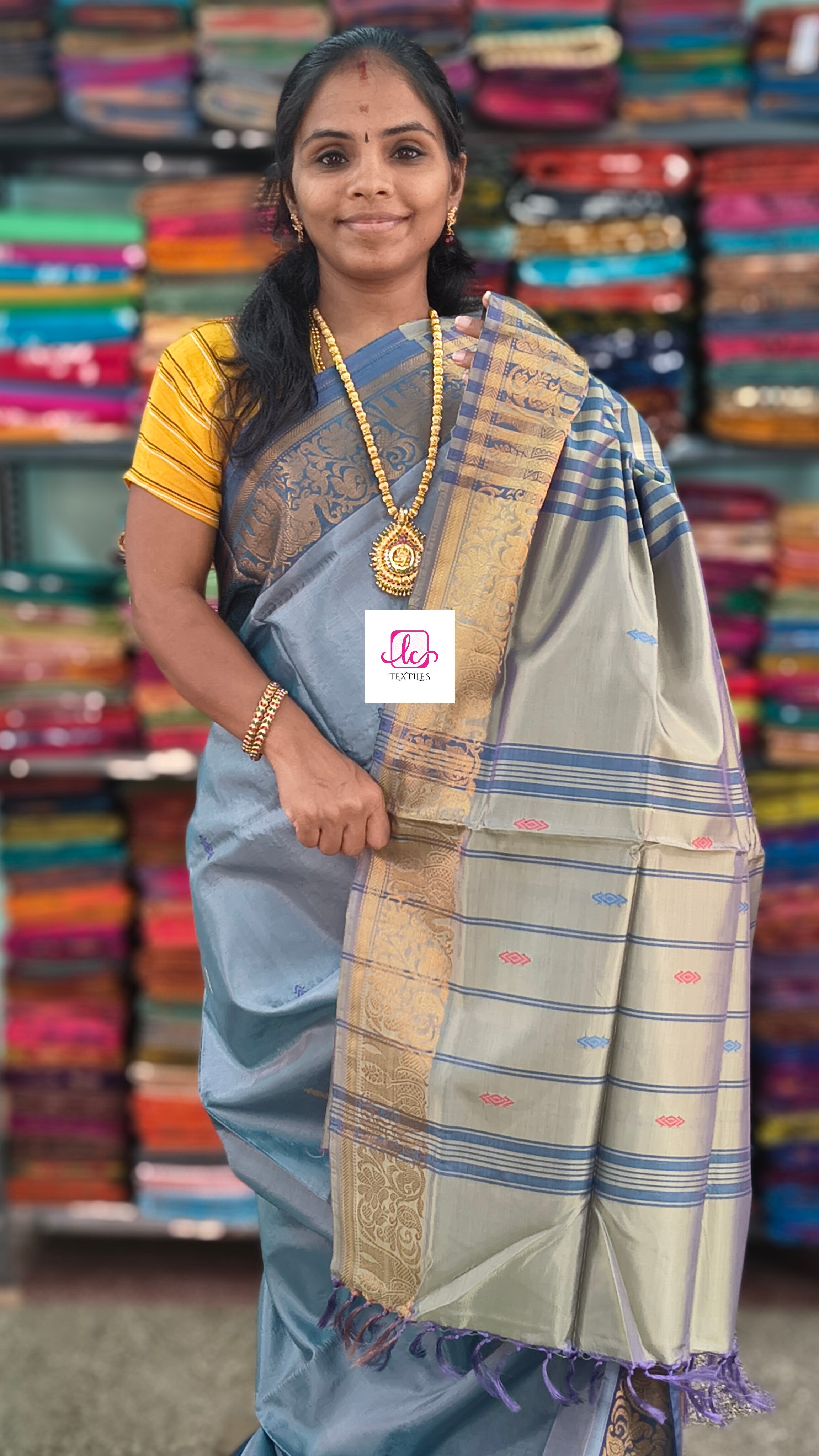 Banana pith silk saree Ash blue 