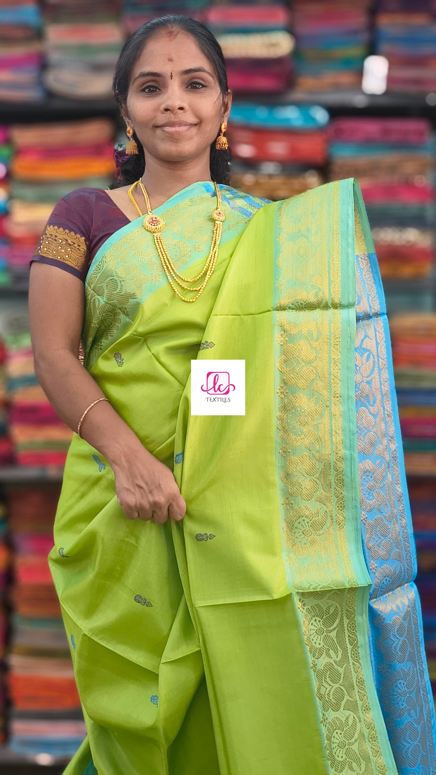 Banana pith silk saree Parrot green
