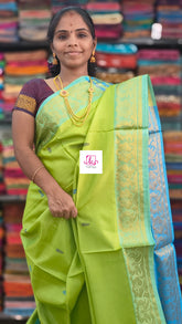 Banana pith silk saree Parrot green