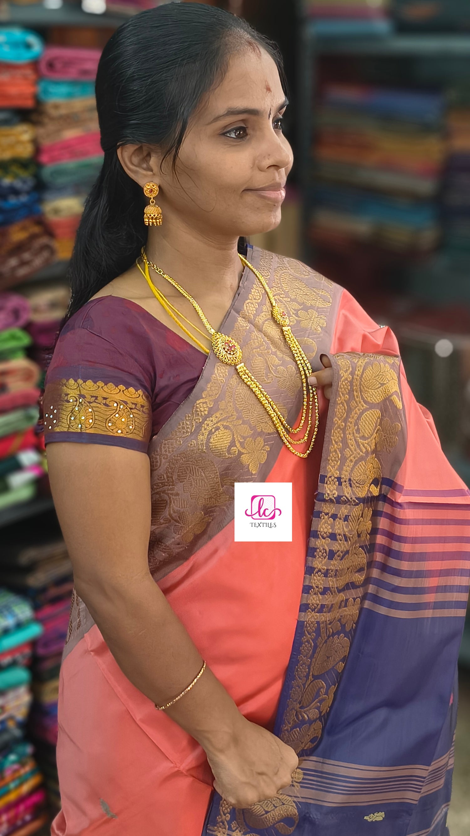 Banana pith silk saree peach