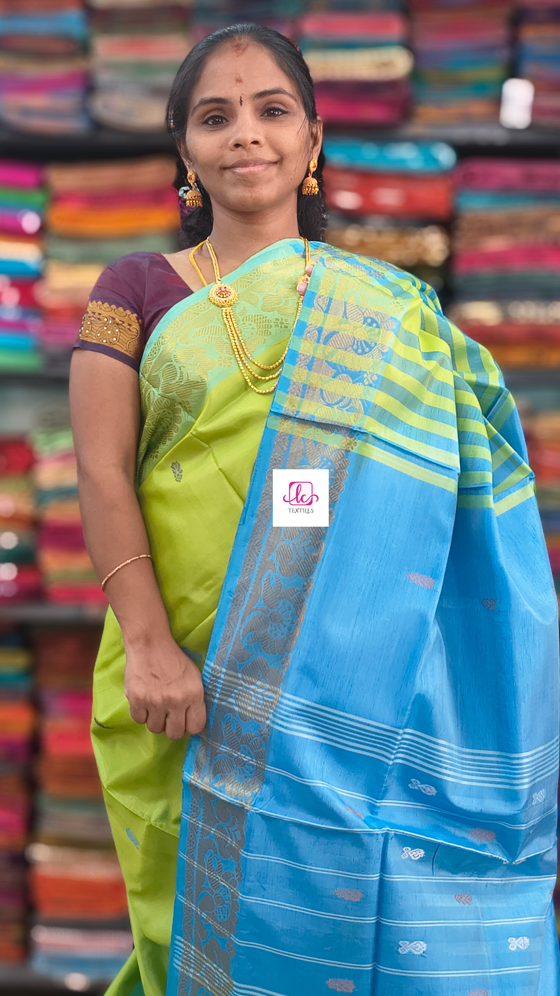 Banana pith silk saree Parrot green