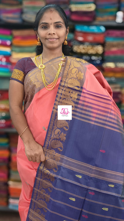 Banana pith silk saree peach