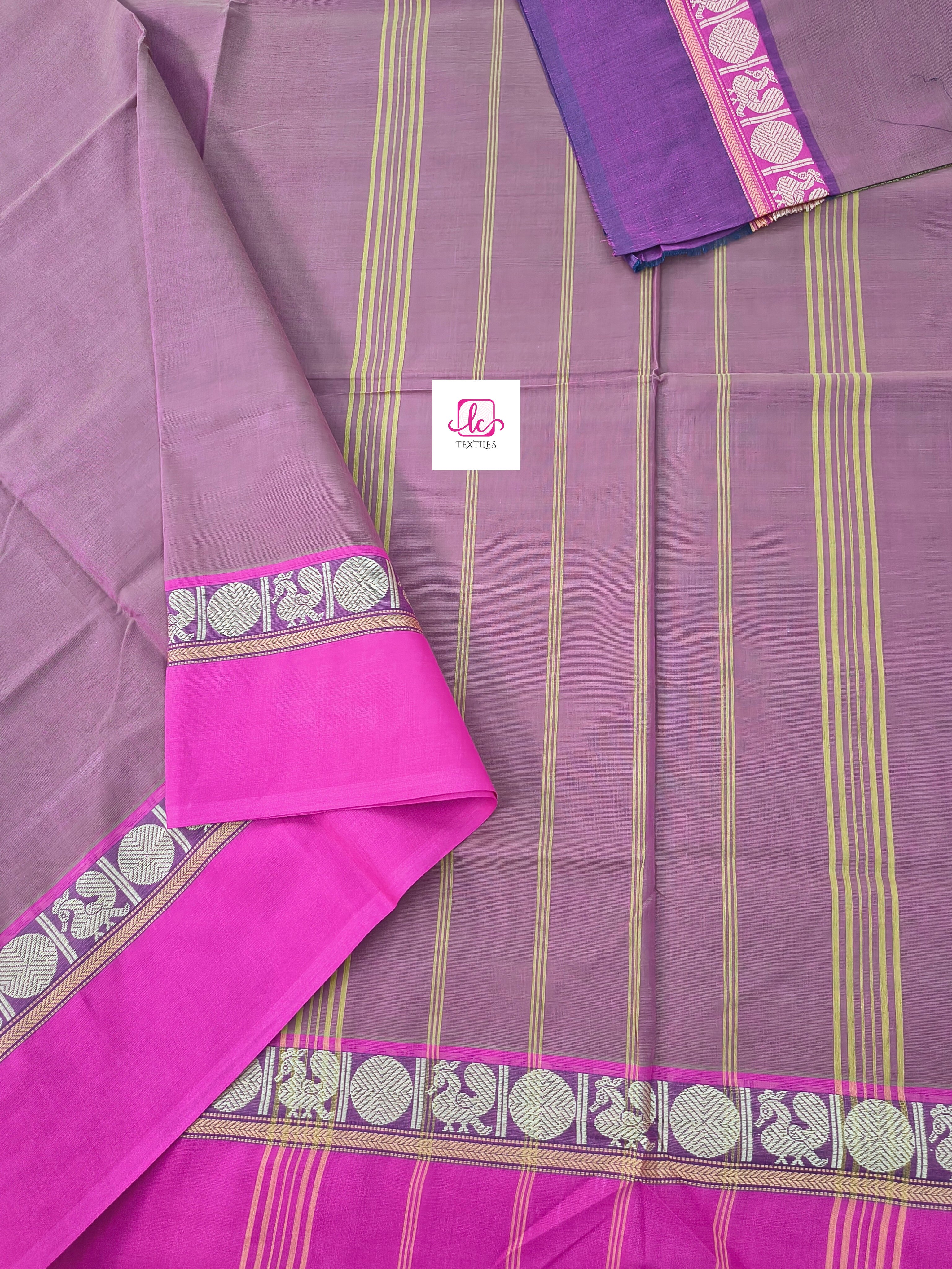 Chettinad Cotton Daily Wear khaki mixed pink dual tone