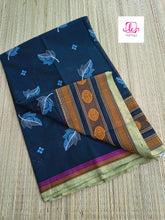 Chettinad Cotton Printed Navy blue mixed green