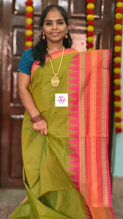 Chettinad Cotton Office Wear Green mixed yellow