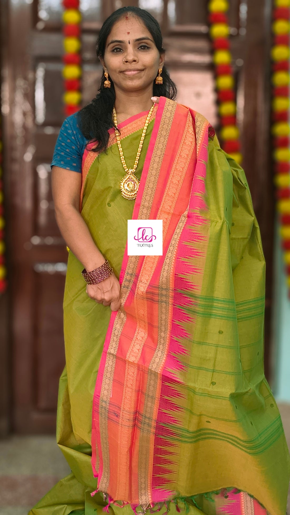 Chettinad Cotton Office Wear Green mixed yellow