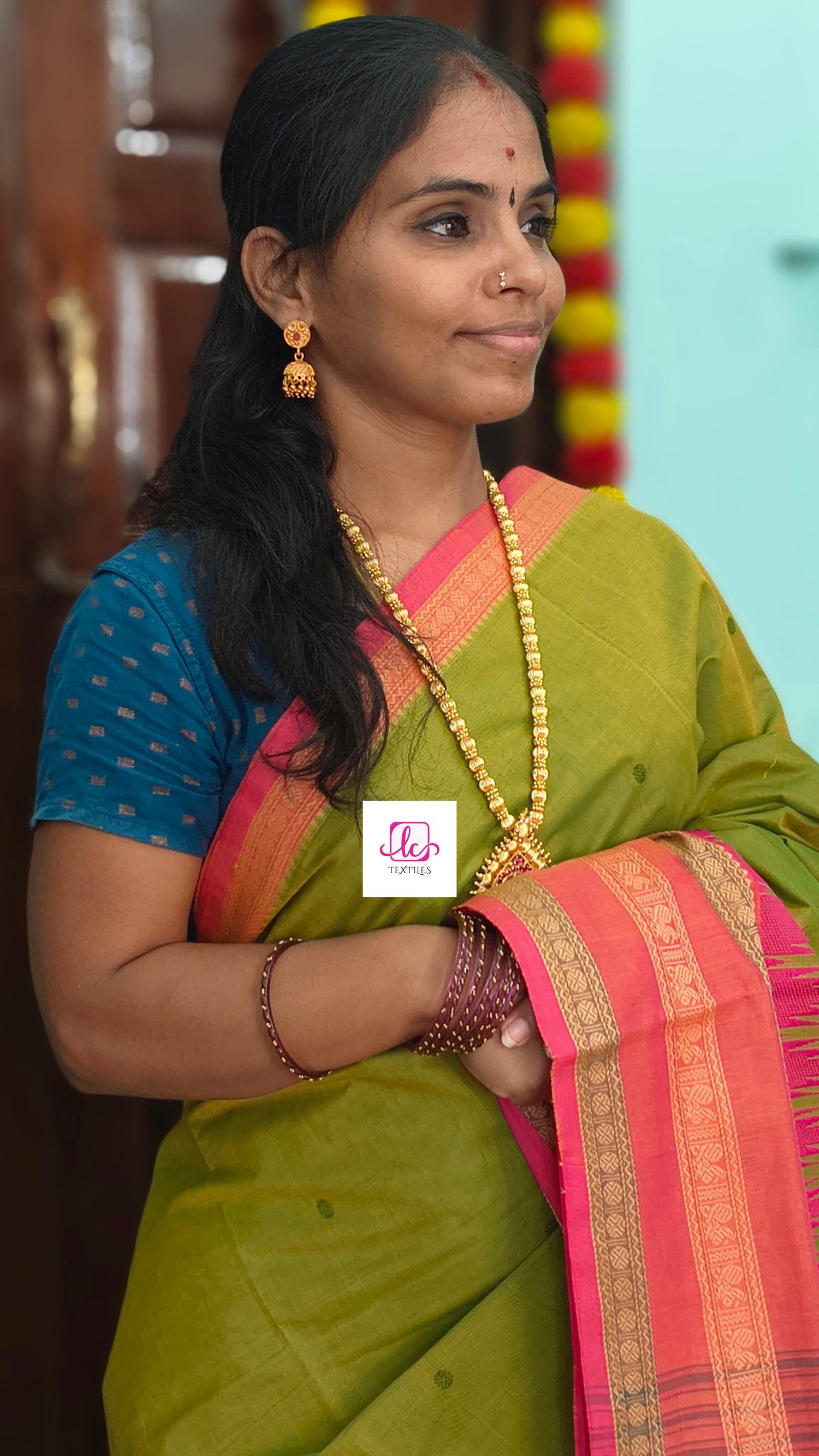 Chettinad Cotton Office Wear Green mixed yellow