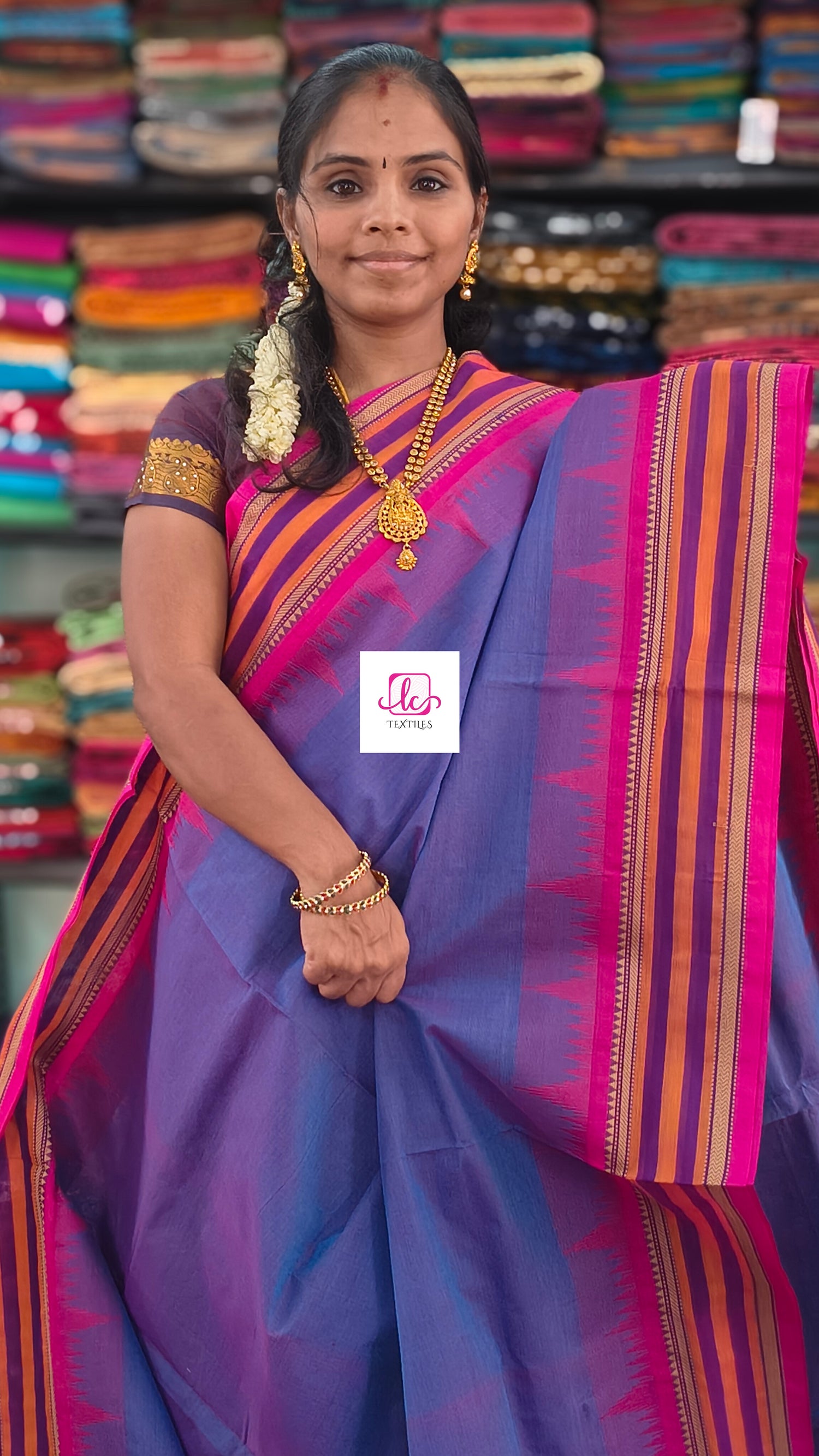 Chettinad Cotton Office Wear Sky blue mixed pink dual tone