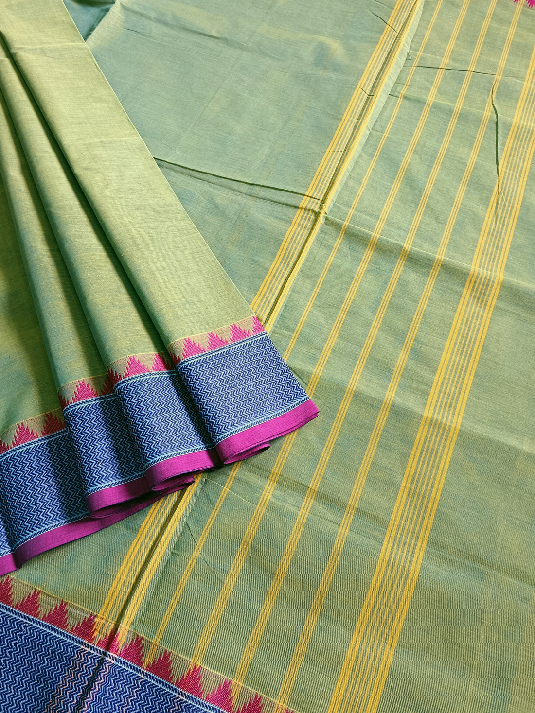 Chettinad Cotton Office Wear Green Mixed Blue Dual Tone