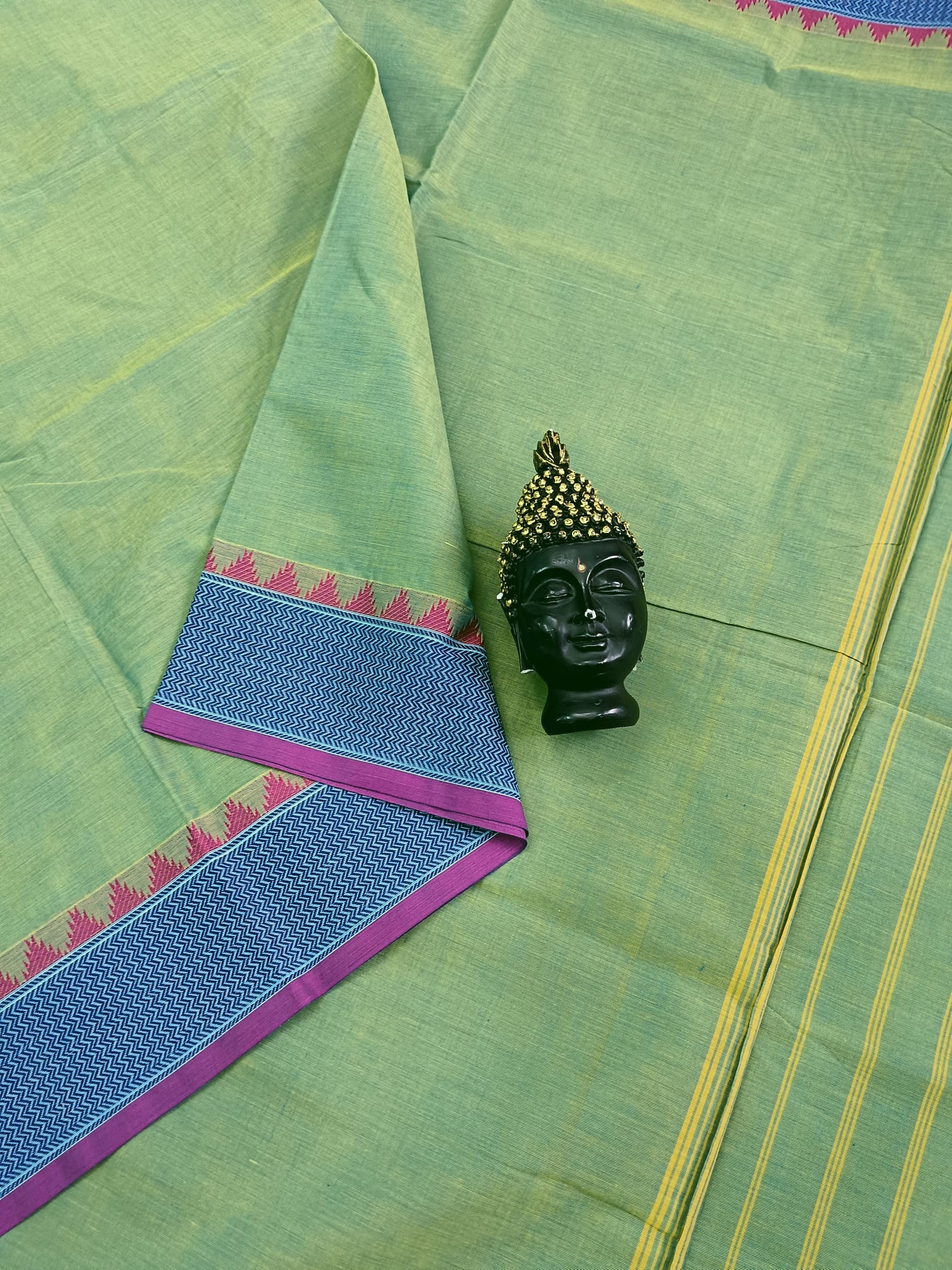 Chettinad Cotton  Office Wear Green Mixed Blue Dual Tone