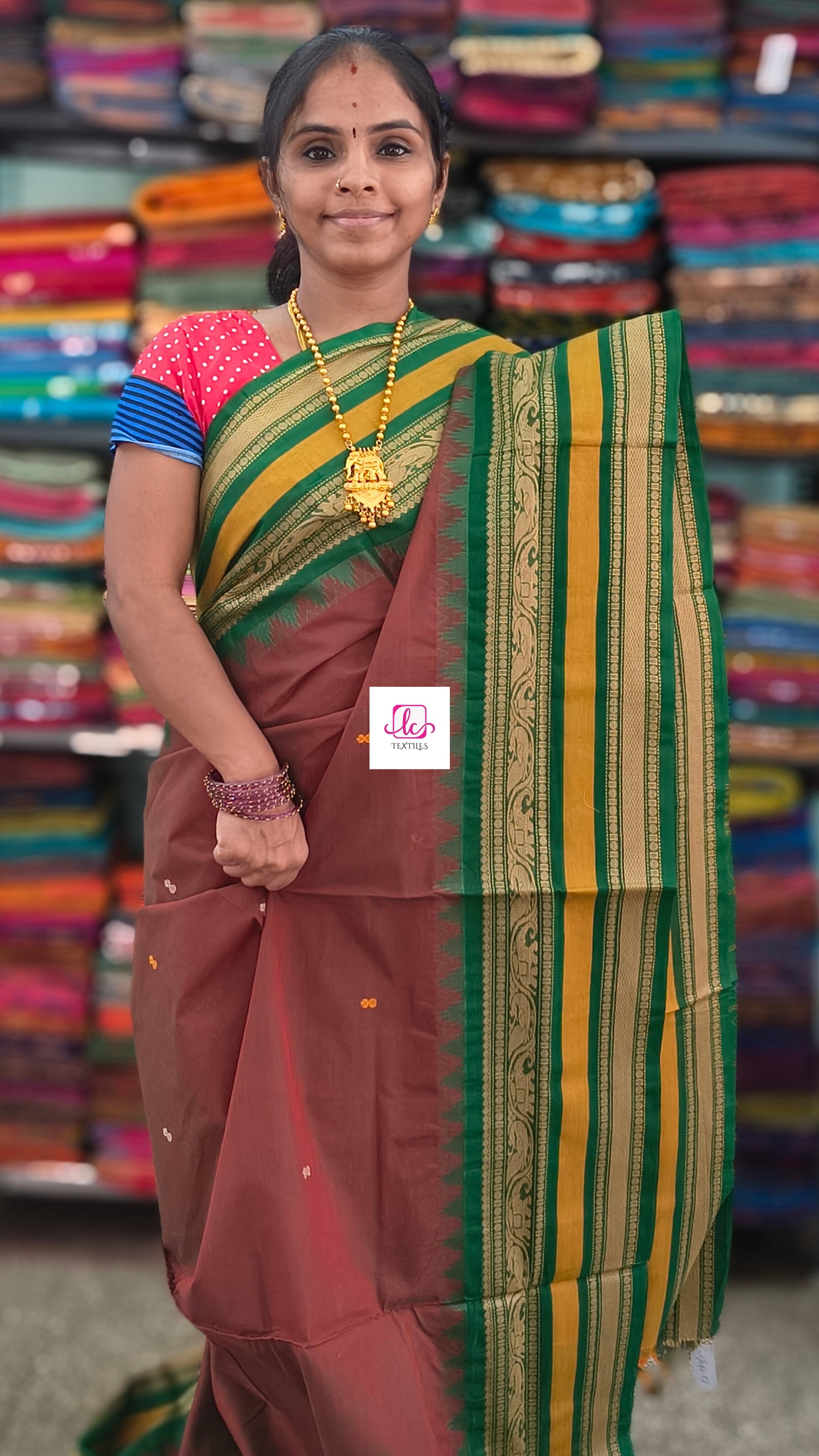 Chettinad Cotton Office Wear Red mixed green dual tone
