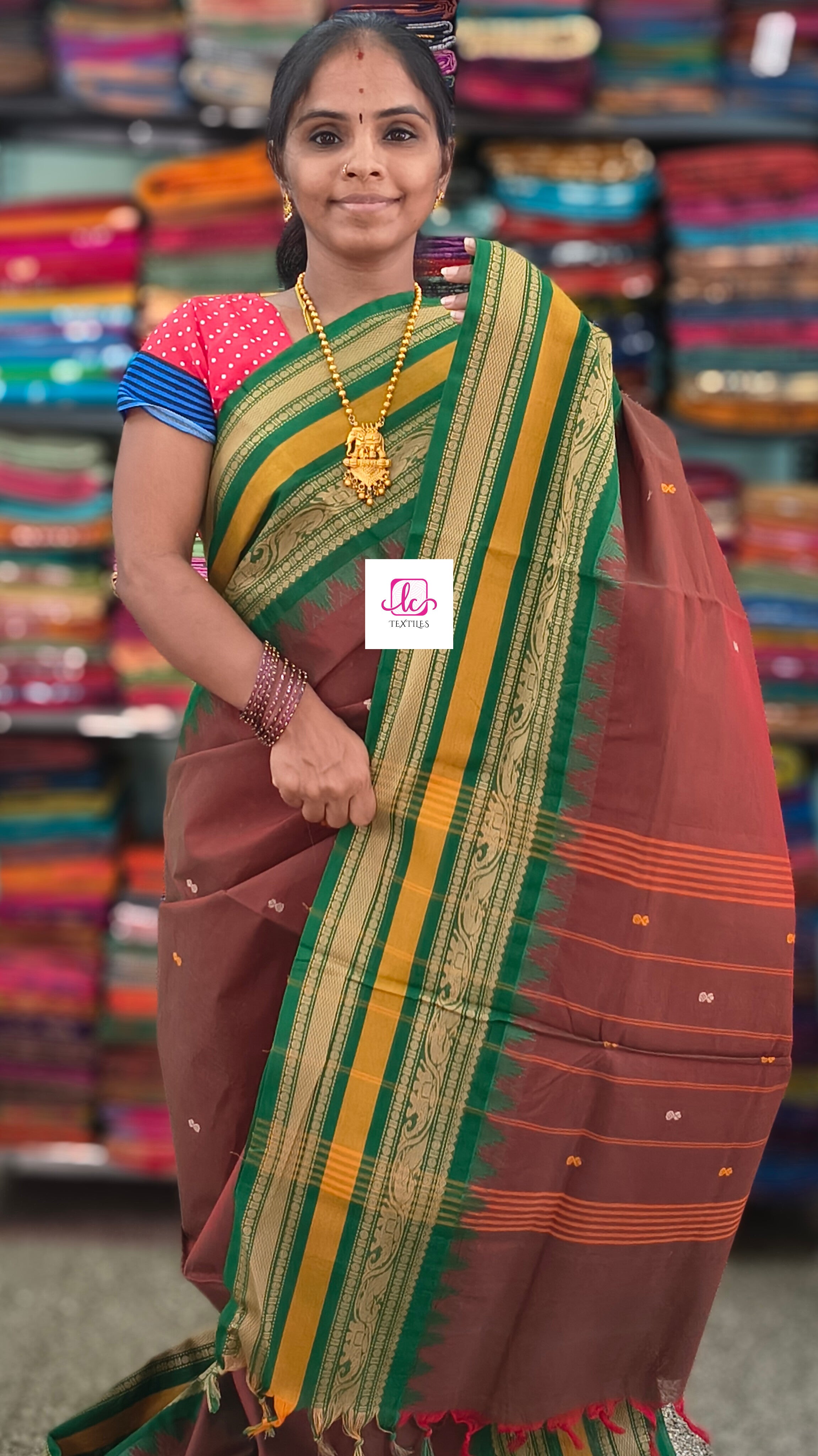 Chettinad Cotton Office Wear Red mixed green dual tone