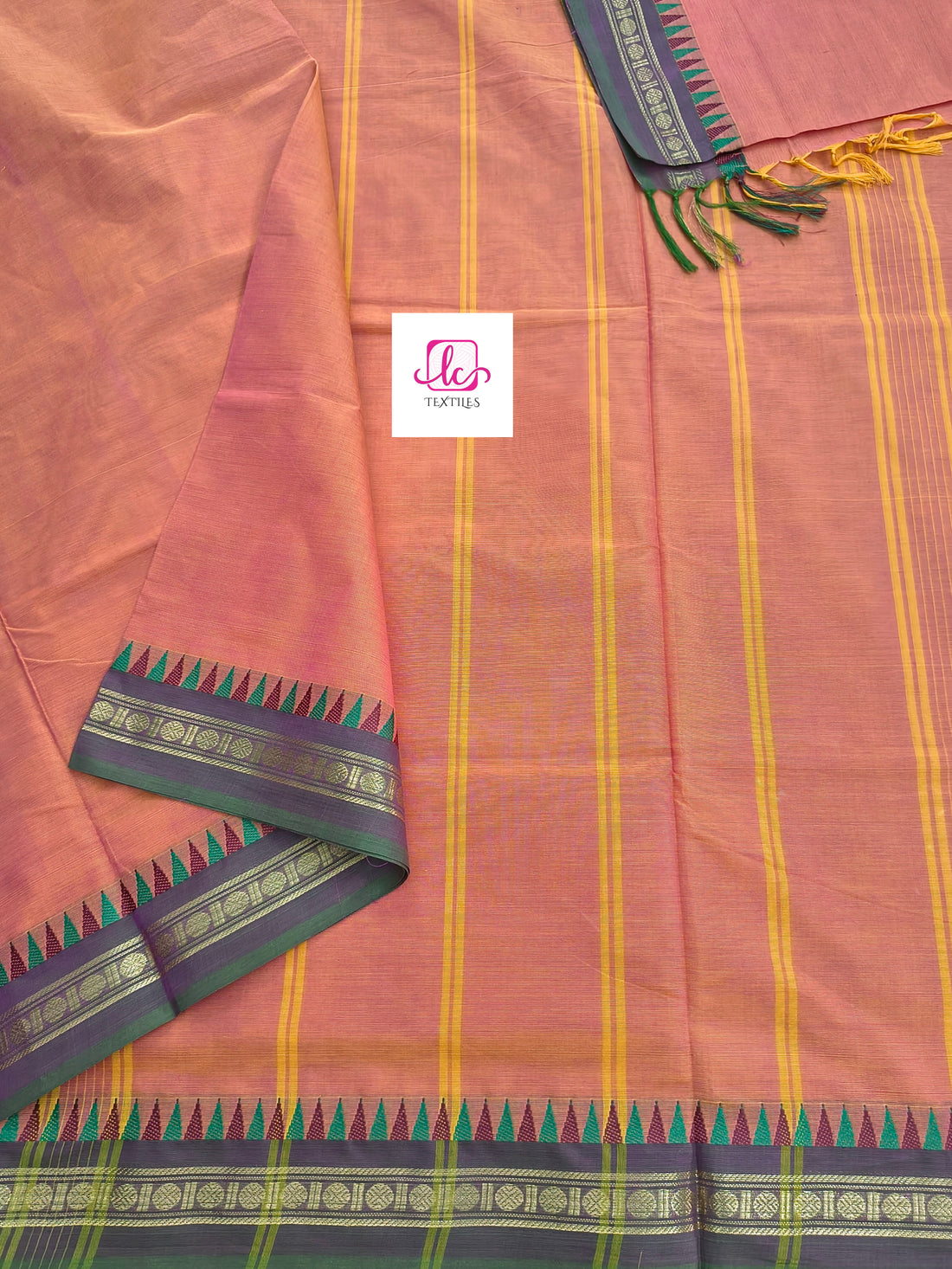 Chettinad Cotton Office Wear Yellow mixed pink