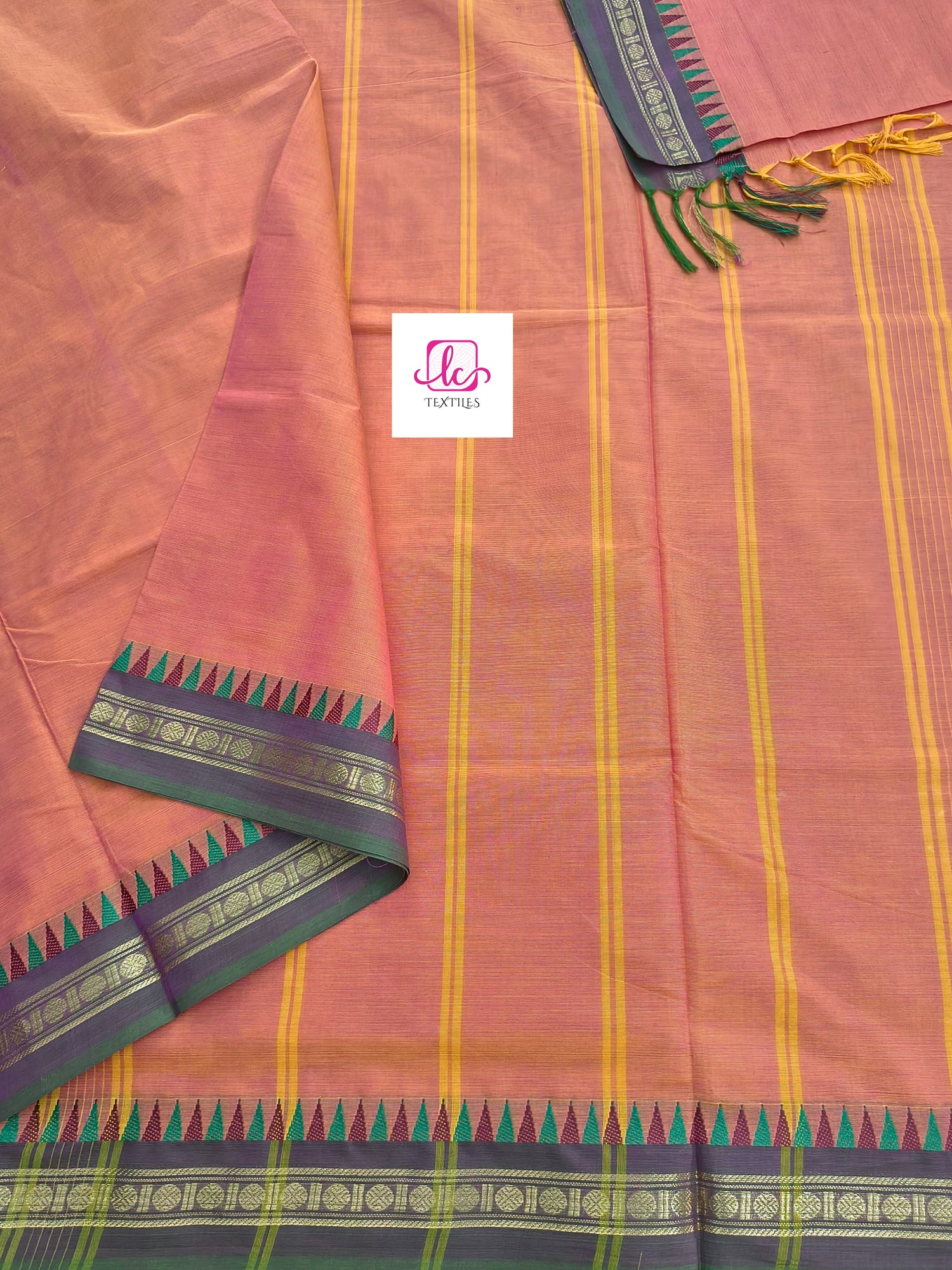 Chettinad Cotton Office Wear Yellow mixed pink